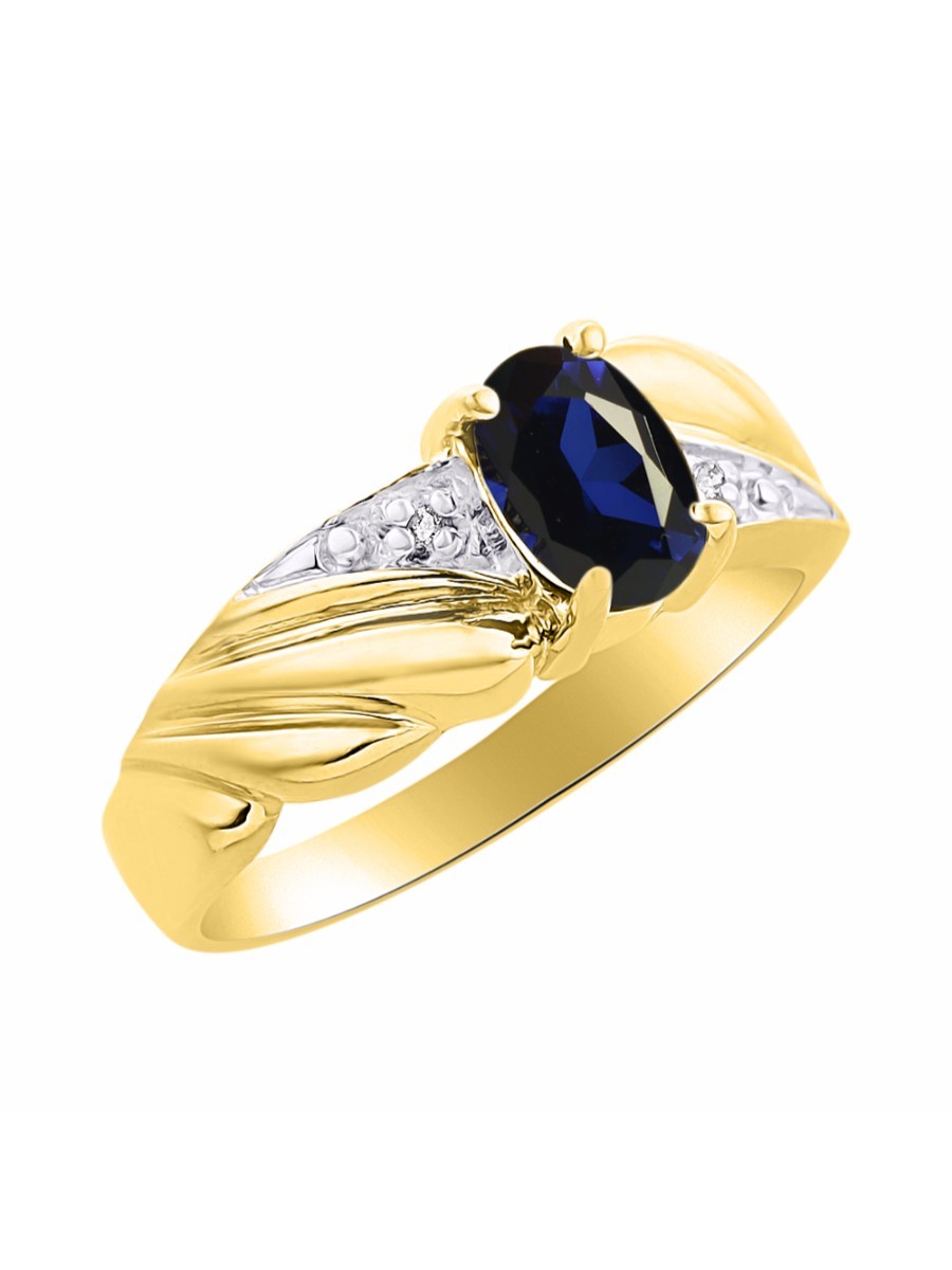 Rylos Yellow-Gold -Plated – Silver Ring Sapphire & Diamond 7X5MM September