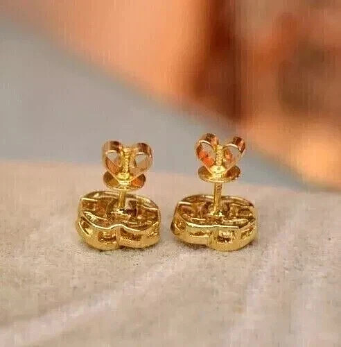 1.20Ct Round Lab Created Diamond Fancy Stud Earrings In 14K Yellow Gold Plated