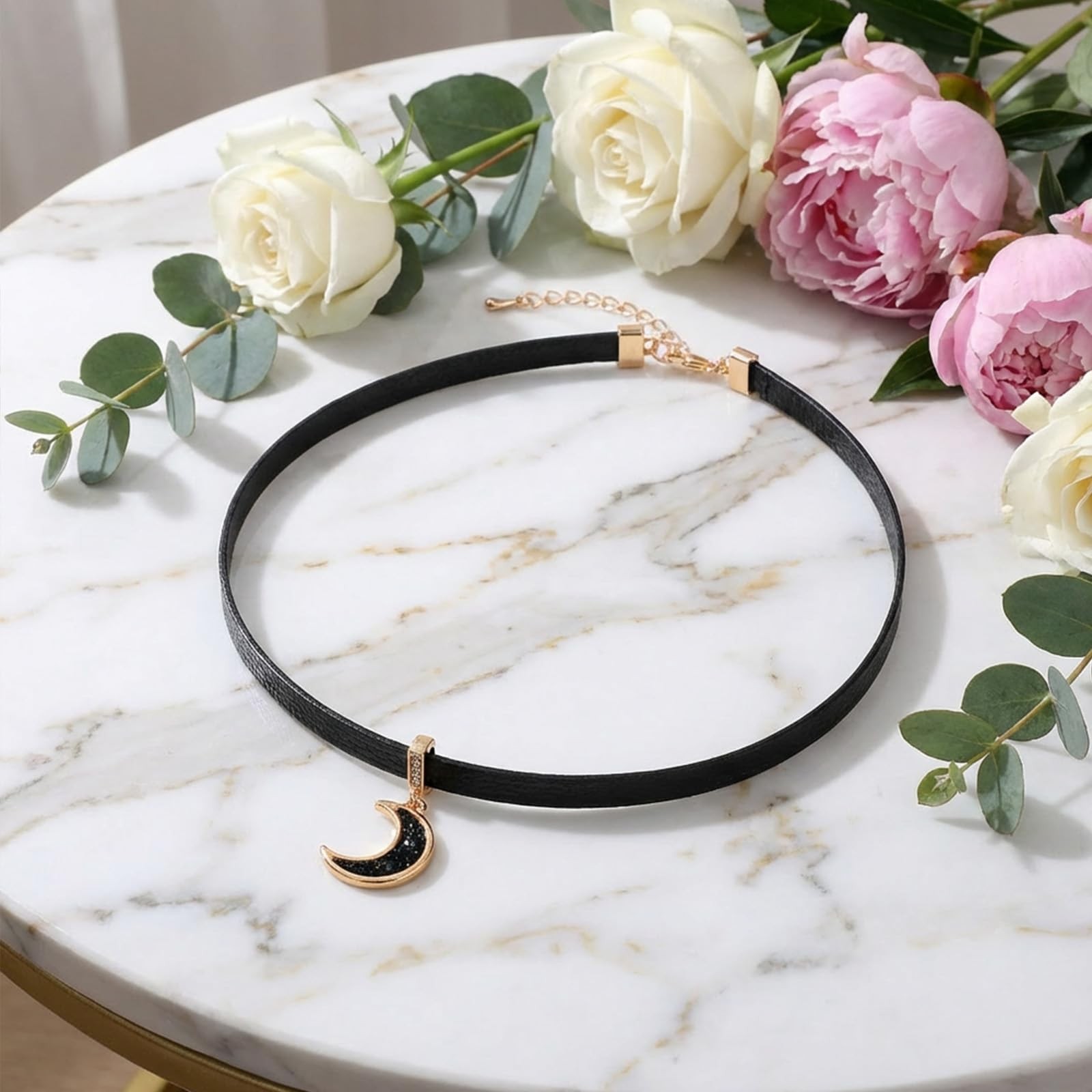 LXUEJIE Moon Choker Necklace for Women, Black Dainty one size,