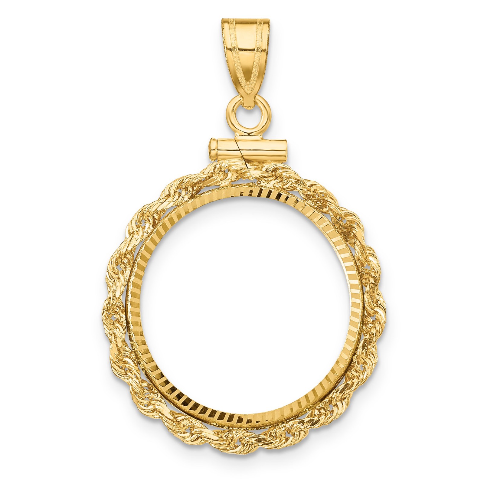 $2.50 Liberty Head Quarter Eagle Coin Bezel 17.8mm Rope 14k Yellow Gold