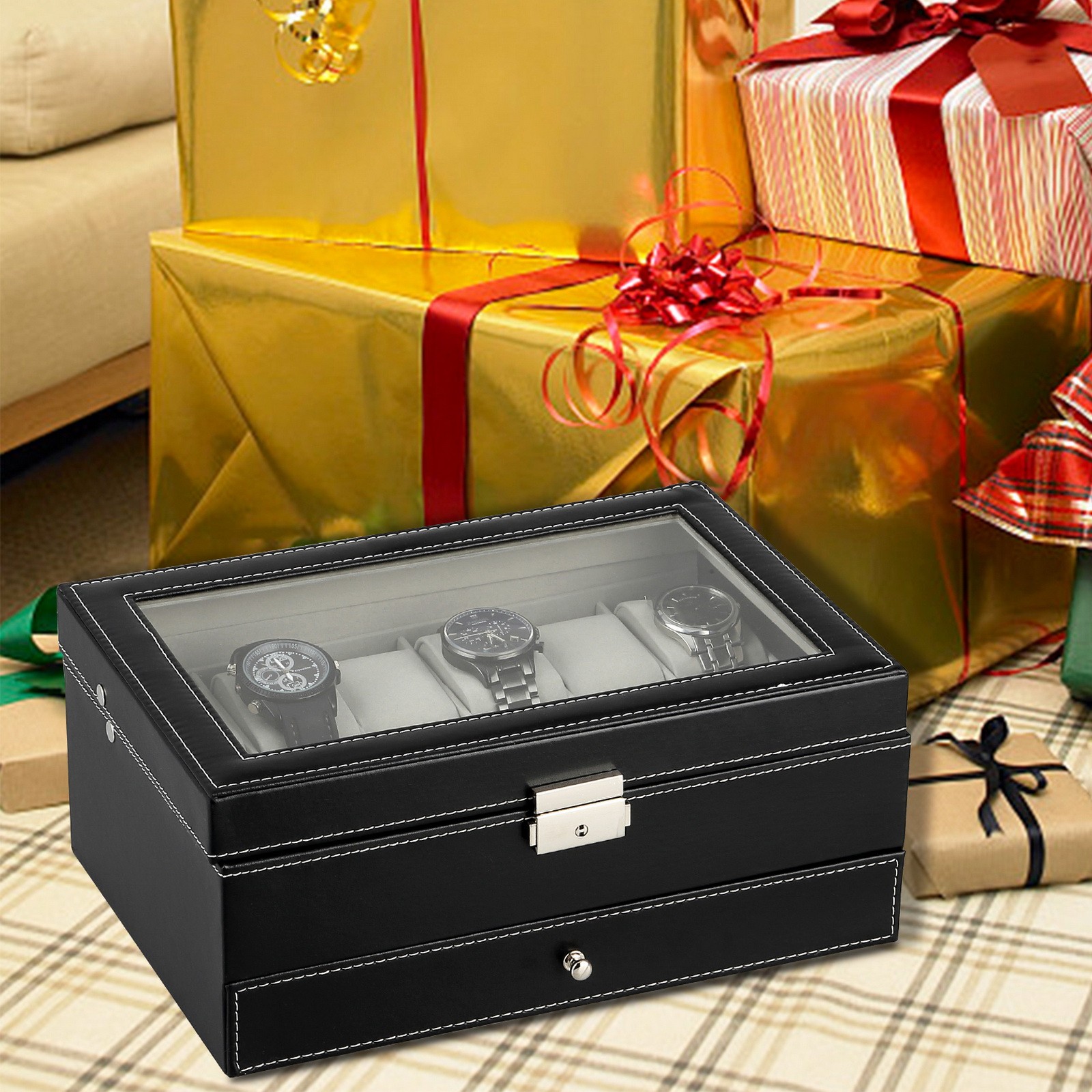 3/6/8/10/12/20/24 Slot PU Leather Watch Box Organizer Jewelry Display Storage