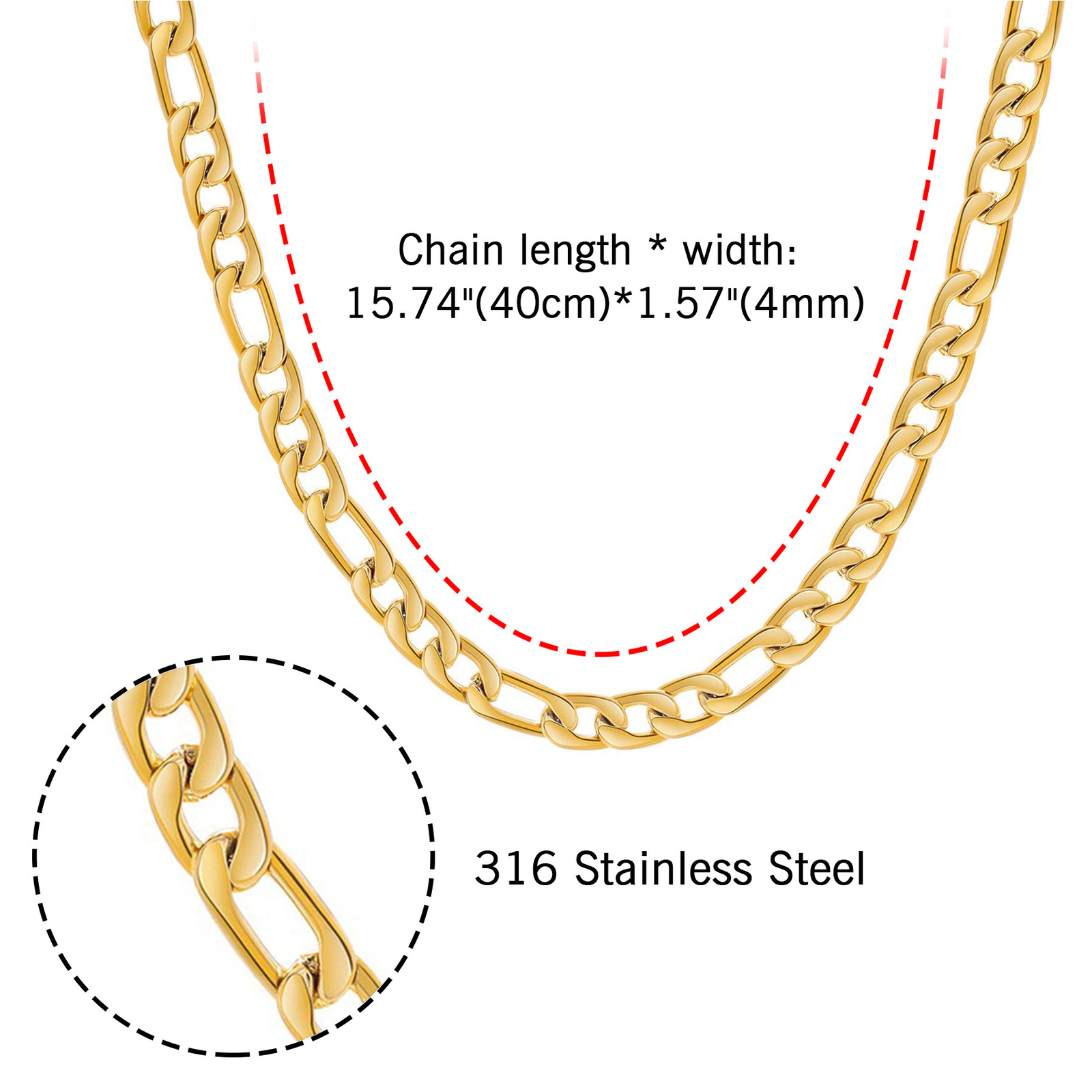 Stainless Steel 14K Gold Plated Figaro Chain Womens Mens Necklace 16-26″ *G033