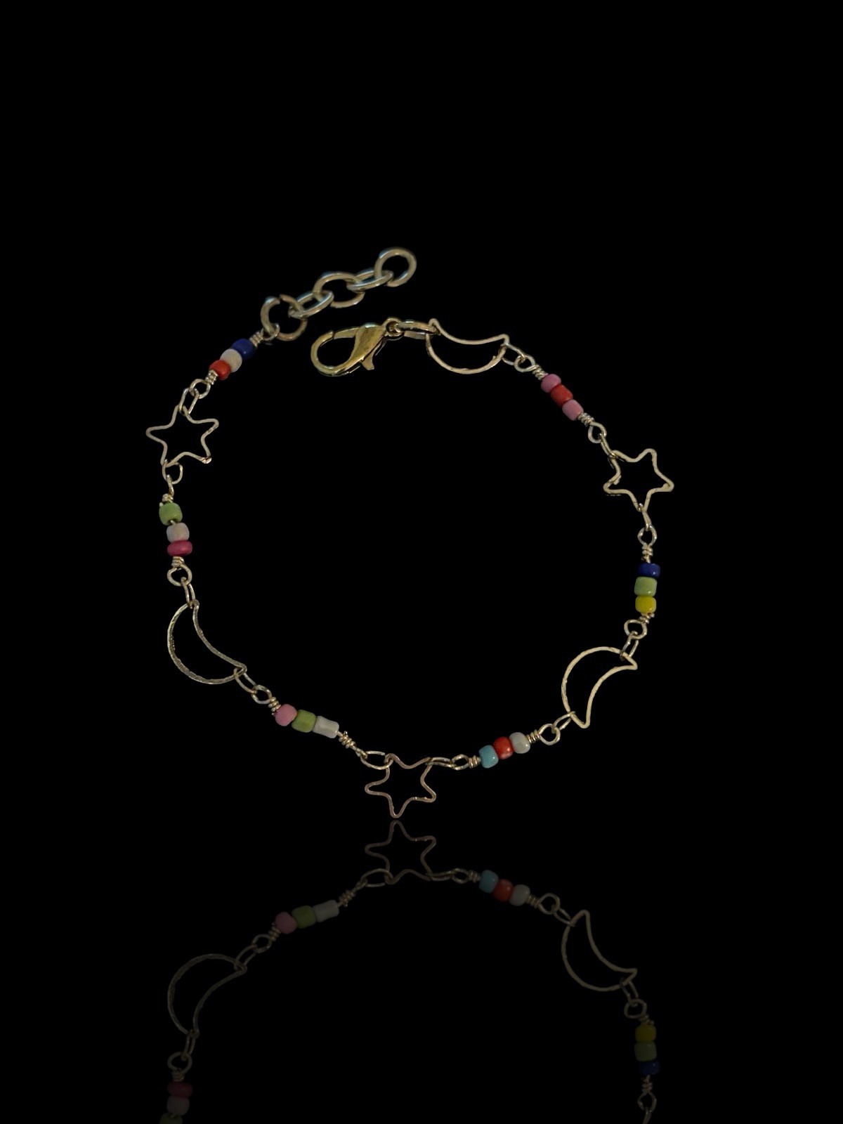 Moon And Star Gold Bracelet With Seed Beads | New | Adjustable