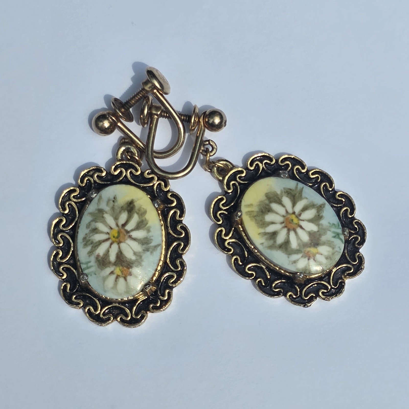12K GF Gold Filled Screw Back Floral Earrings By Van Dell