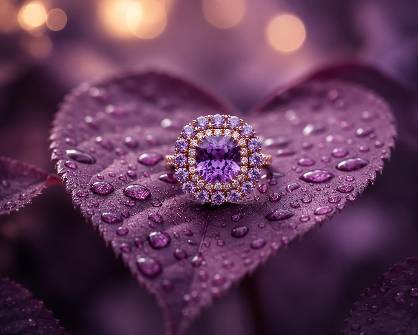 4.50Ct Natural Amethyst & Diamond Wedding Gift Ring 14K Rose Gold ( Import Free)