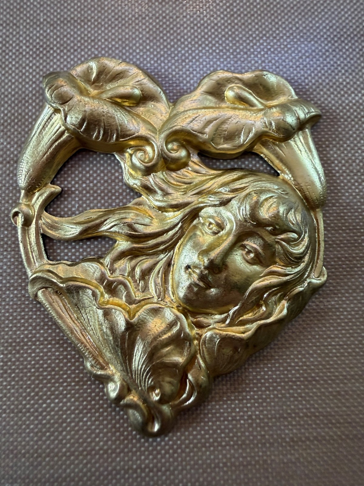 Lot 4 Vintage Solid Brass Art Nouveau Lady Calla Lily High Relief Stampings 46mm