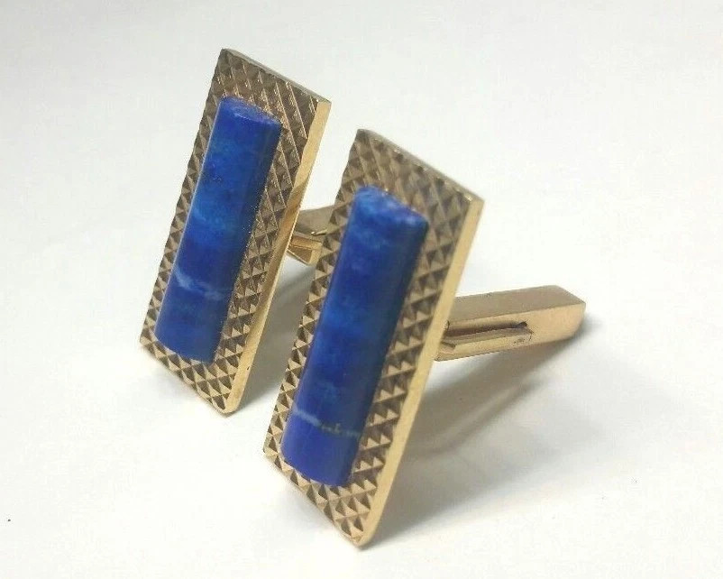 14K Yellow Gold Lapis Lazuli Large Cuff Links 21 Grams