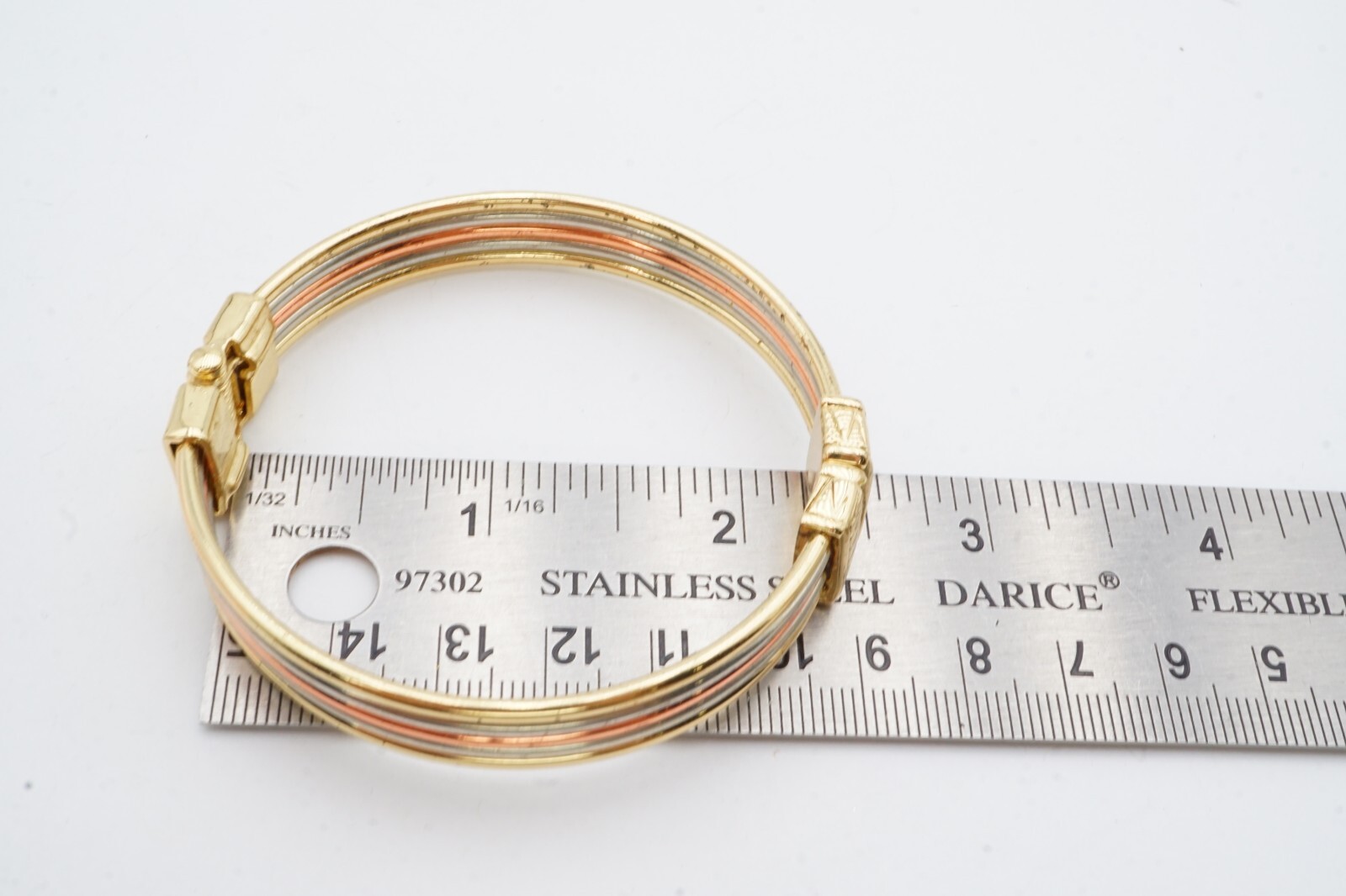 Vintage Bangle Bracelet Silver Gold Copper Tone 7.25″
