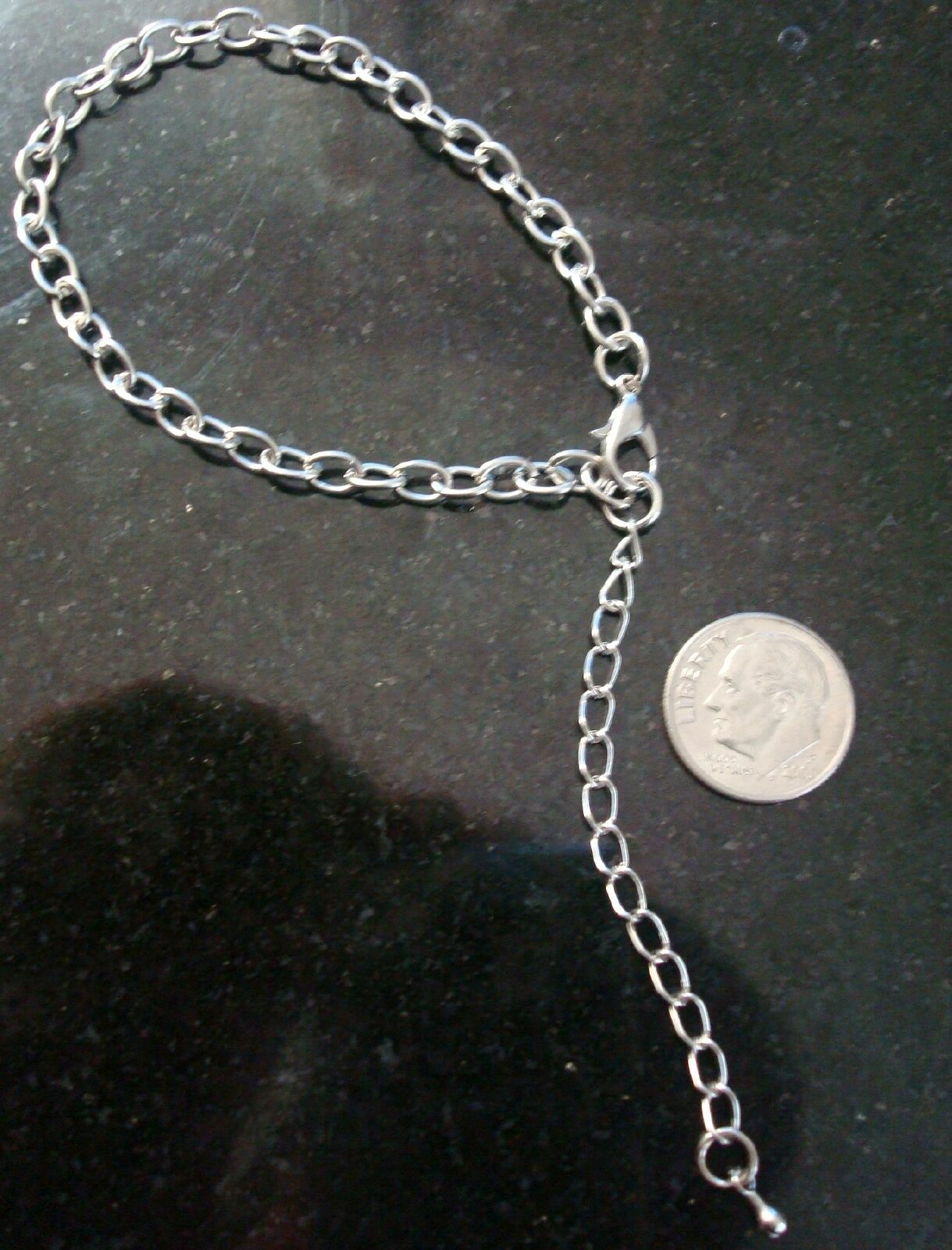 White gold plate 8″cable link charm bracelet anklet chain w 2.5″ extender PCH053