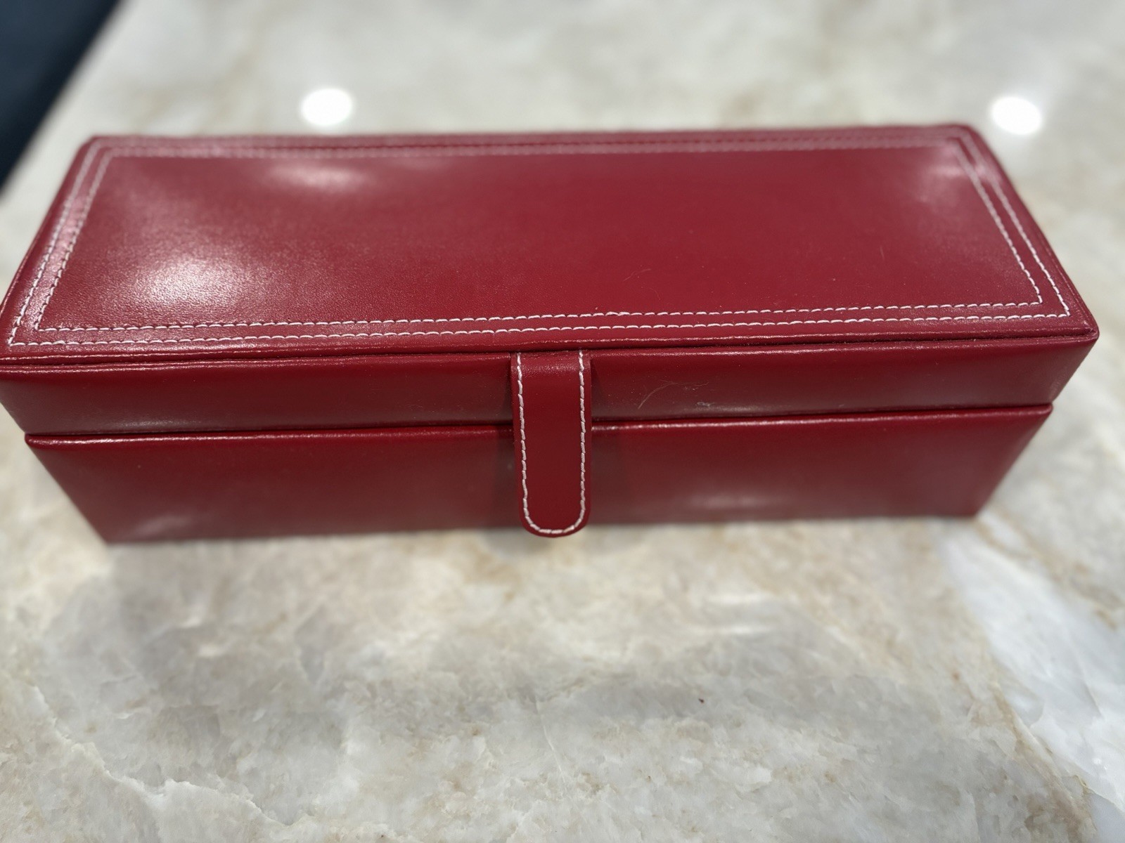 Red Faux Leather Jewelry Box 11″ 3 Piece Fabric Lined Travel Multi Compartment