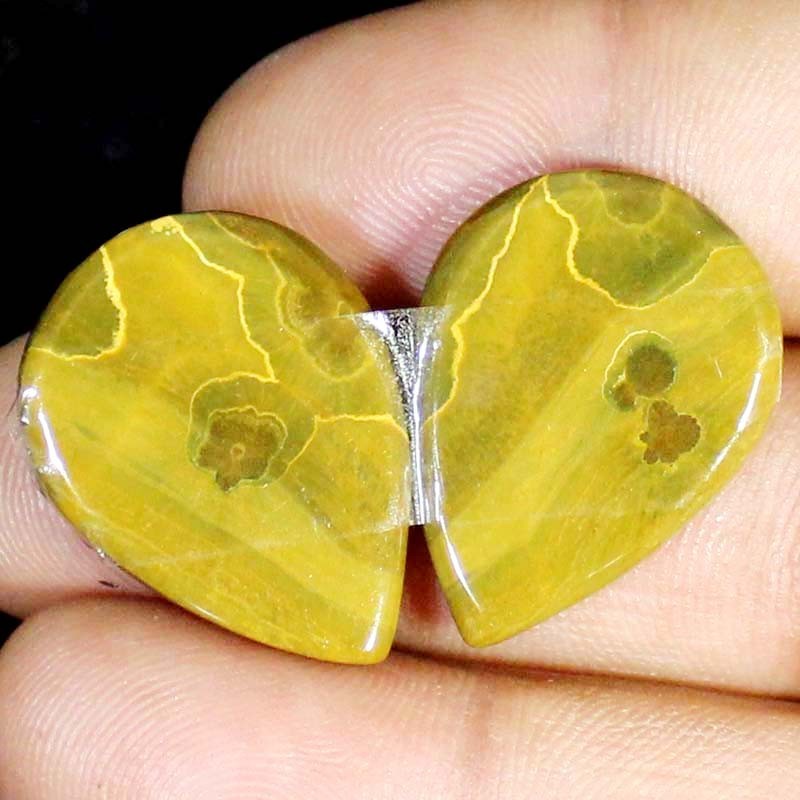 Natural 40.55 Ct 100% Ocean Jasper Pair Cabochon 21X28X4 mm Pear Shape Gemstones