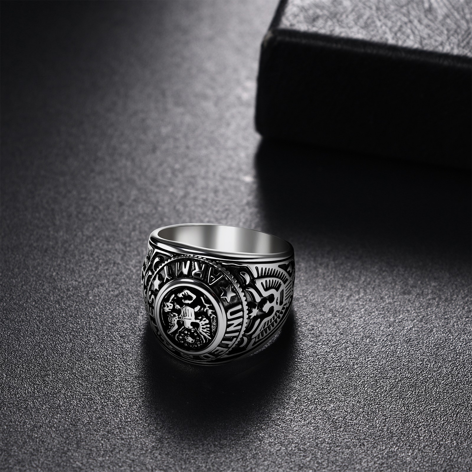 Men United States Army Eagle Ring Stainless Steel Weddding Signet Band Size 8-13