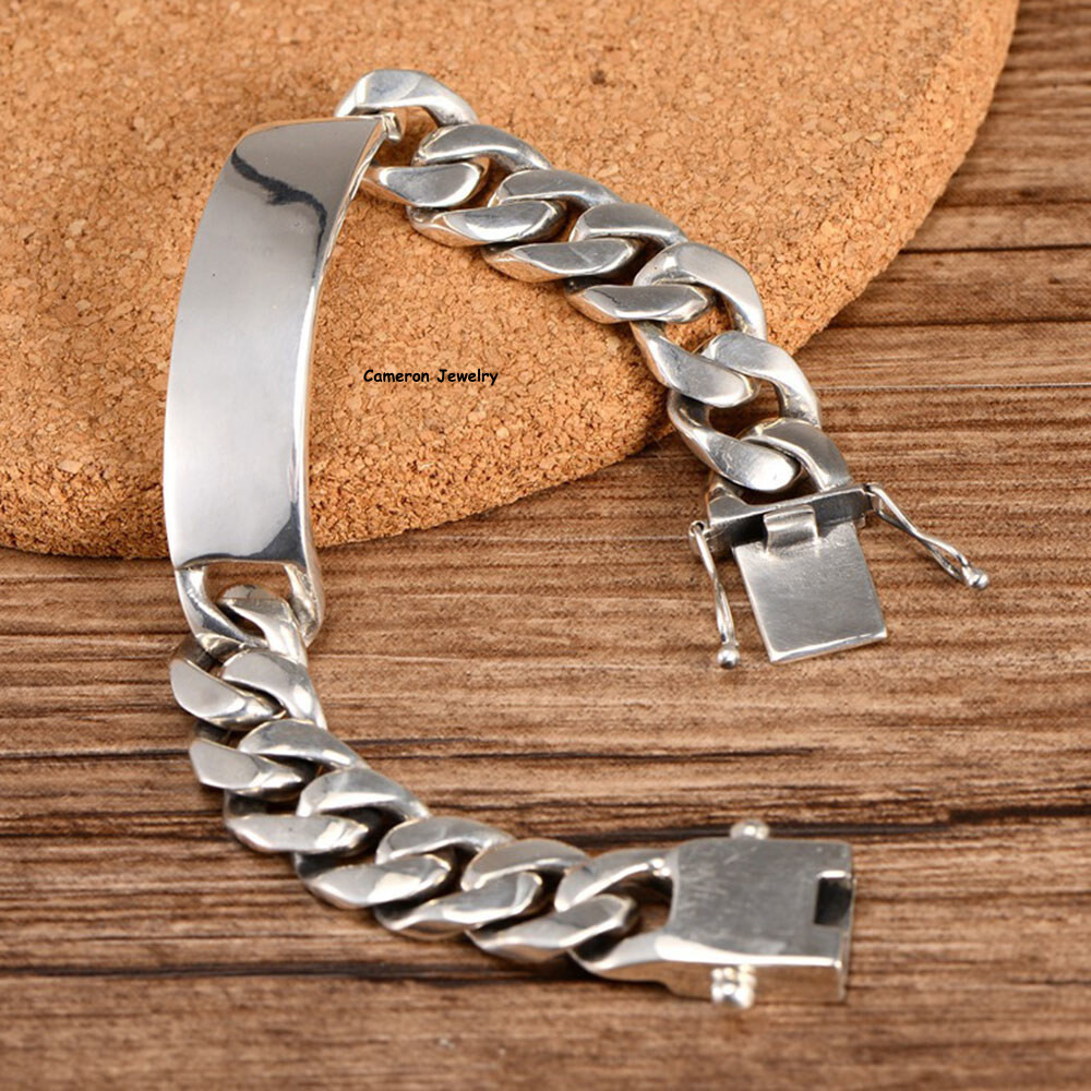 Solid S925 Sterling Silver Chain 12mm Cuban Curb Link Bracelet 57-58g 7.5inch