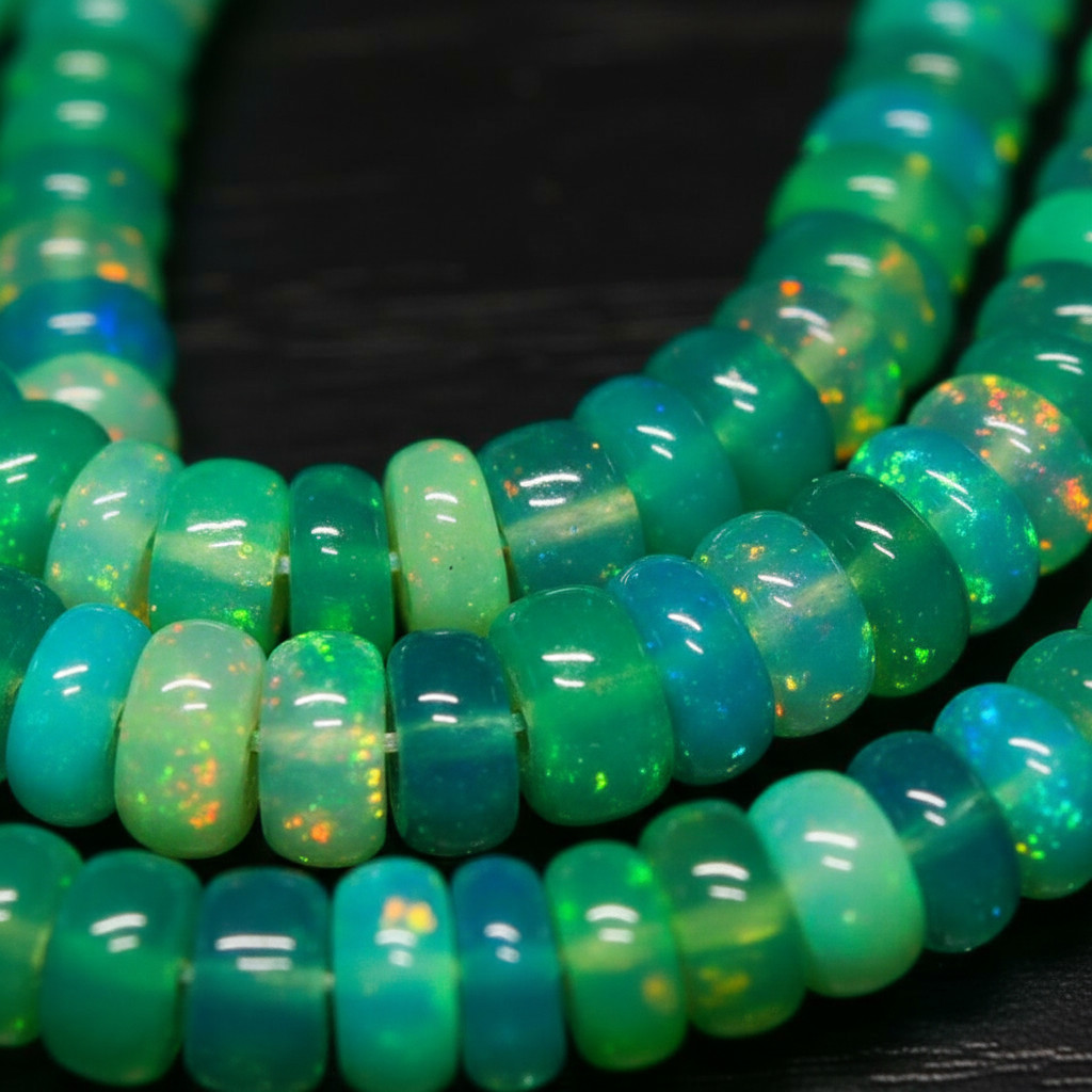 Natural Green Ethiopian Opal Rondelle Beads 4–5mm Size 16 Inch Strand Gemstone