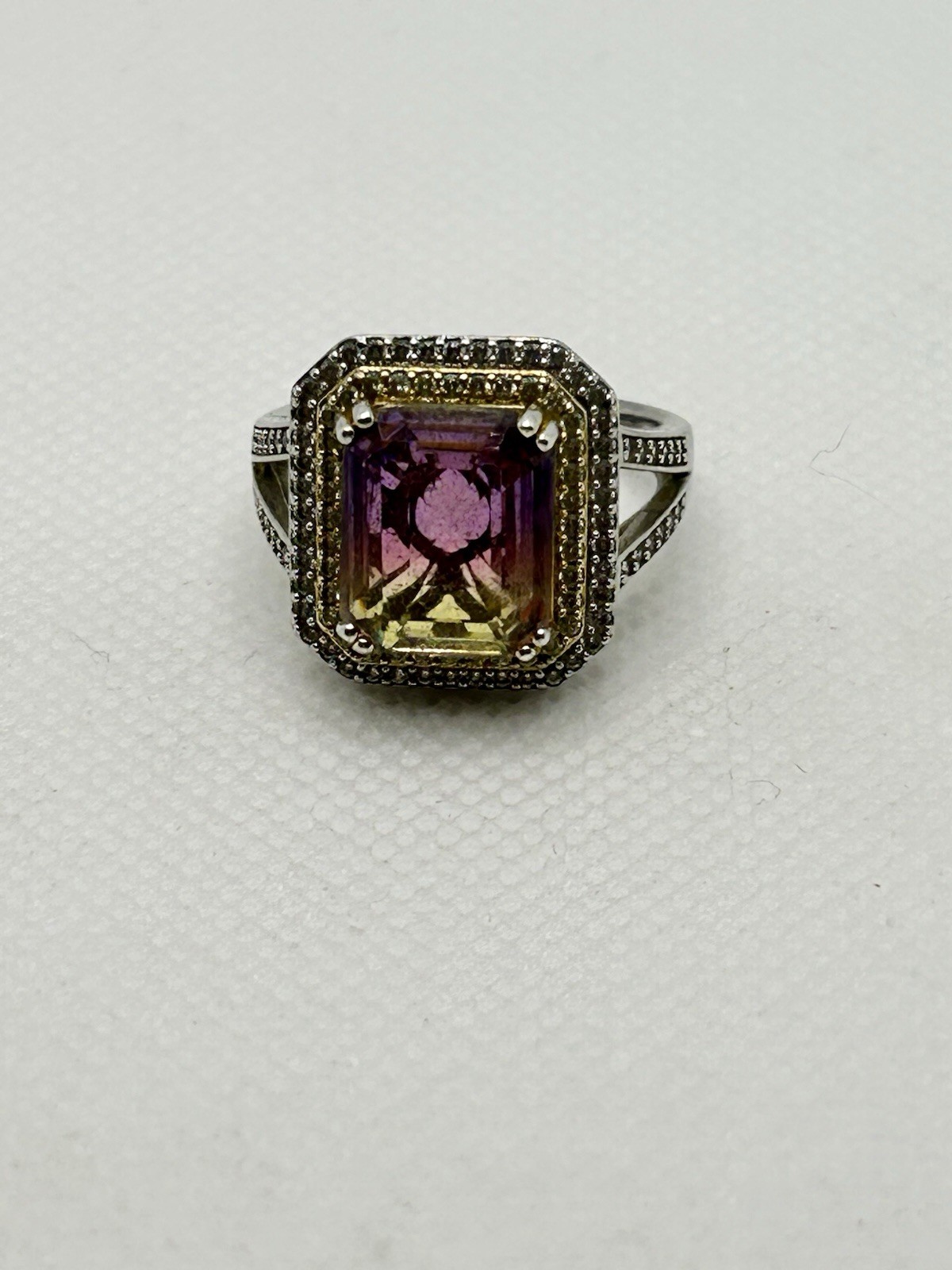BBJ Bangkok Ratnataj Modern Vintage Style Ametrine Gemstone CZ BBJ 925 Ring Sz 8