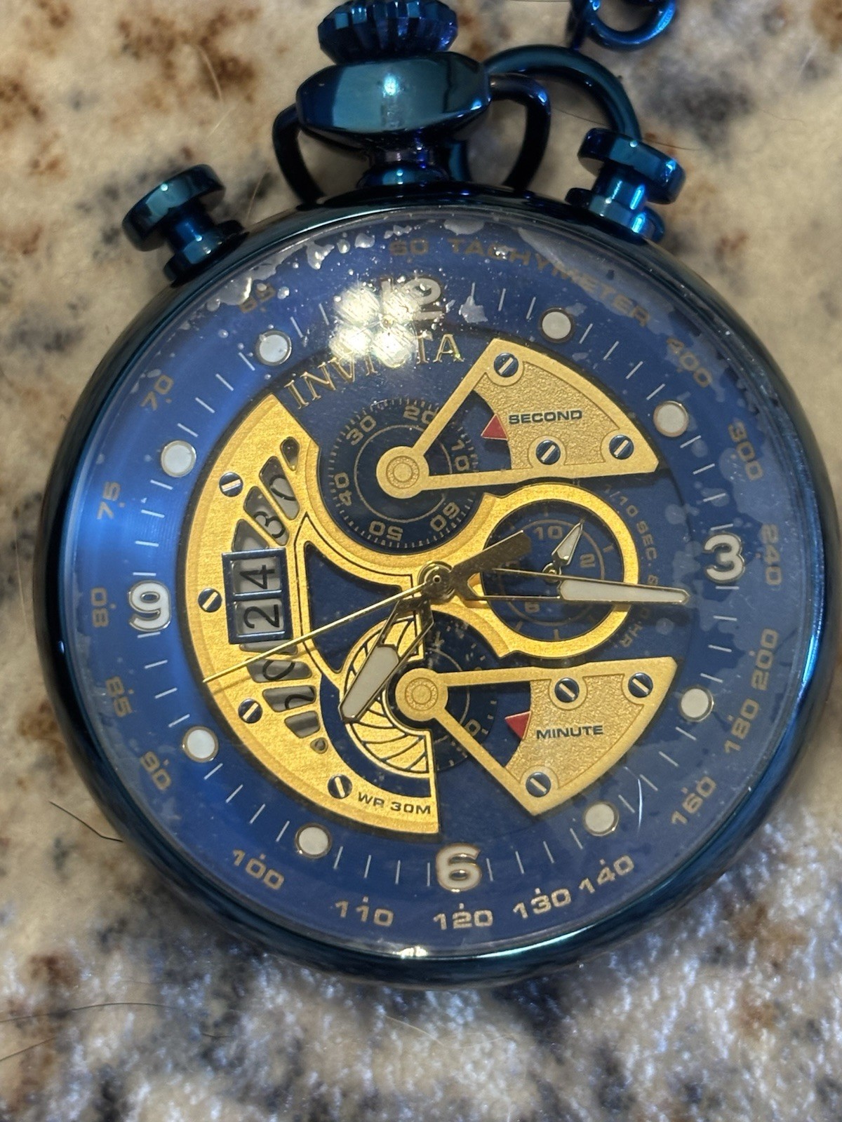 Invicta Lot of 4 Quartz Open Face Pocket Watches and dive case. See description.