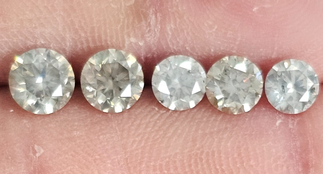 5pcs (size in description) Natural Round Light Greyish Brilliant cut Round fancy