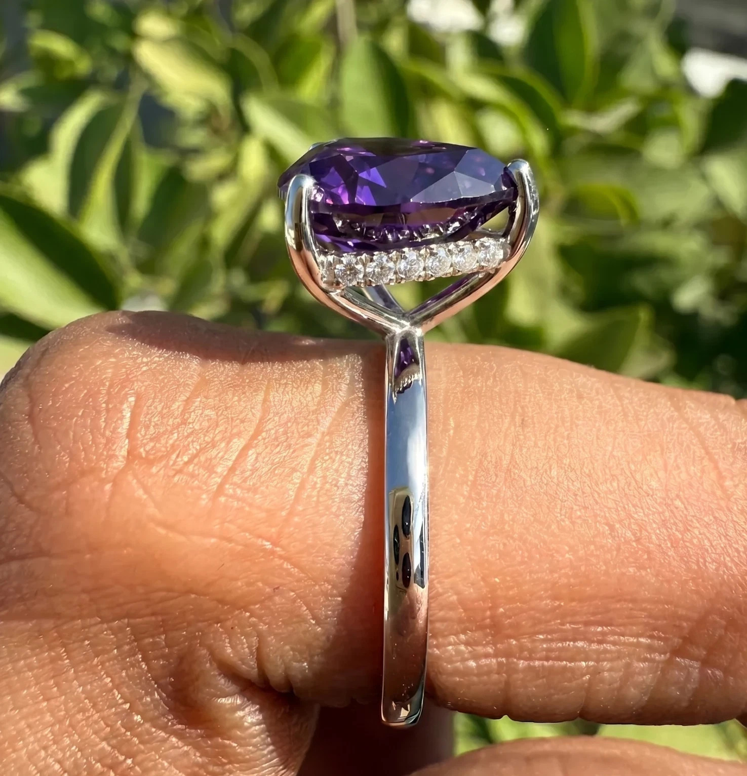 Lovely 6.10 Ct Certified Trillion Purple Diamond Solitaire Ring In 925 Silver