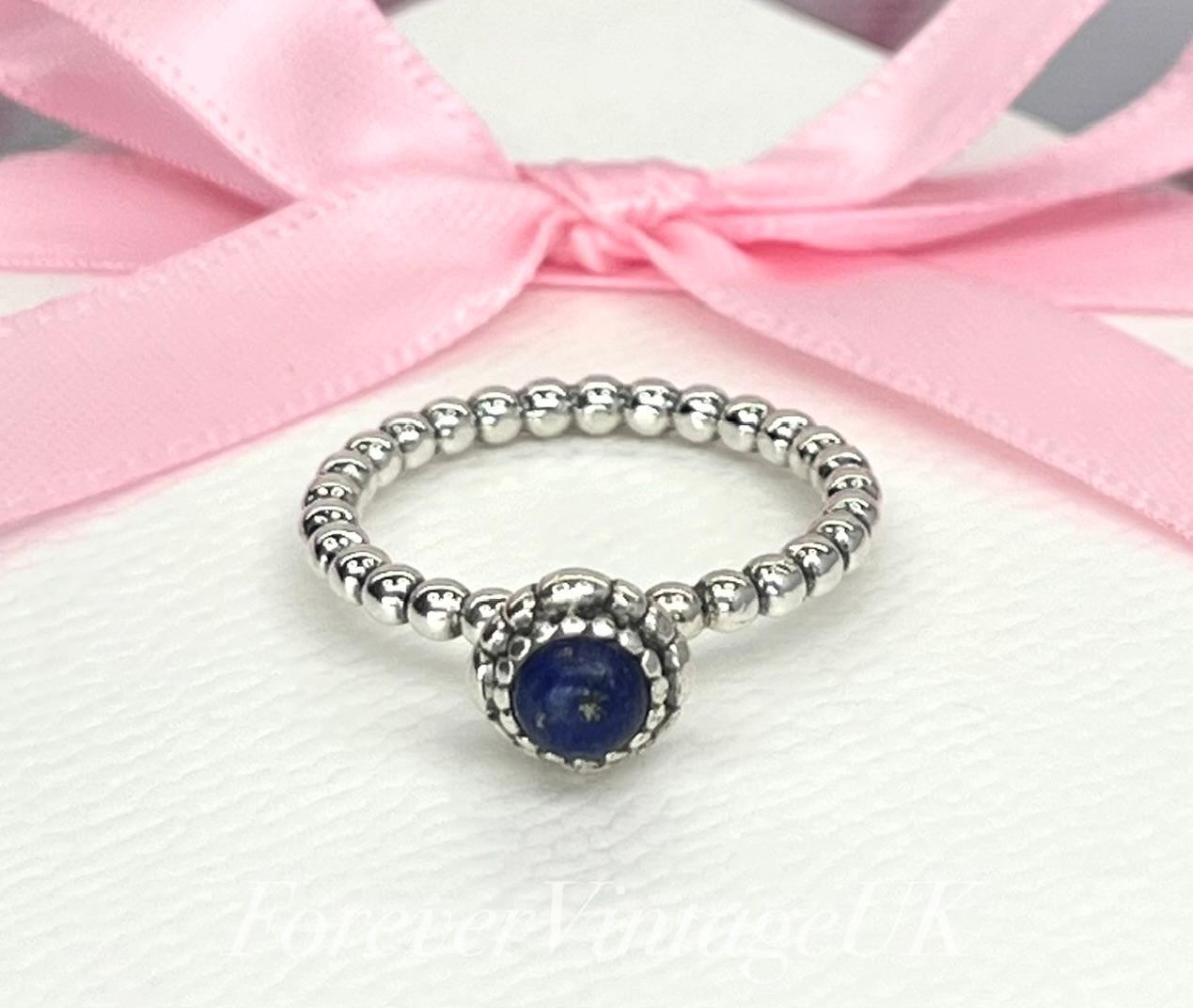 Pandora 🩷 Silver “September Birthstone” Ring – Blue Lapis – EU 56 – 3.54g