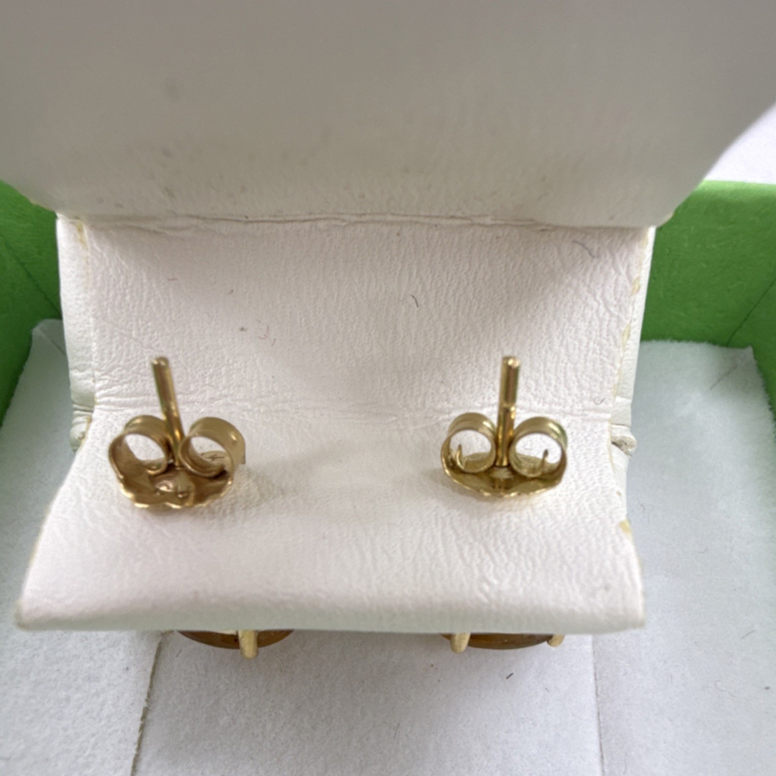 14k Yellow Gold Oval Citrine with diamond Stud Earrings Butterfly push back