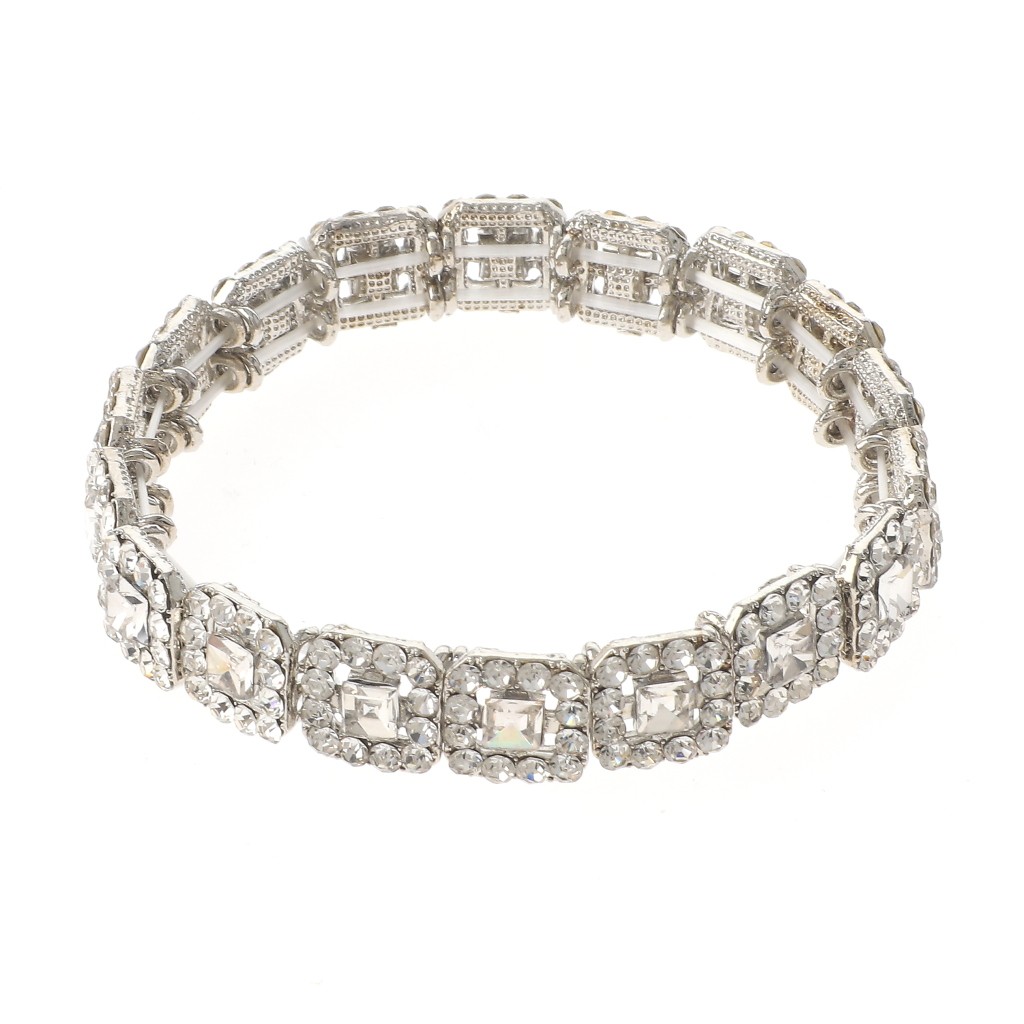 Silver Tone Alloy Metal Rhinestone Stretch Bracelet ESB4559-SCL