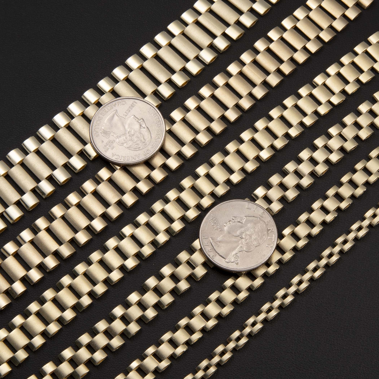 10K Yellow Gold Reversible Rlx Railroad Chain Bracelet All Sizes