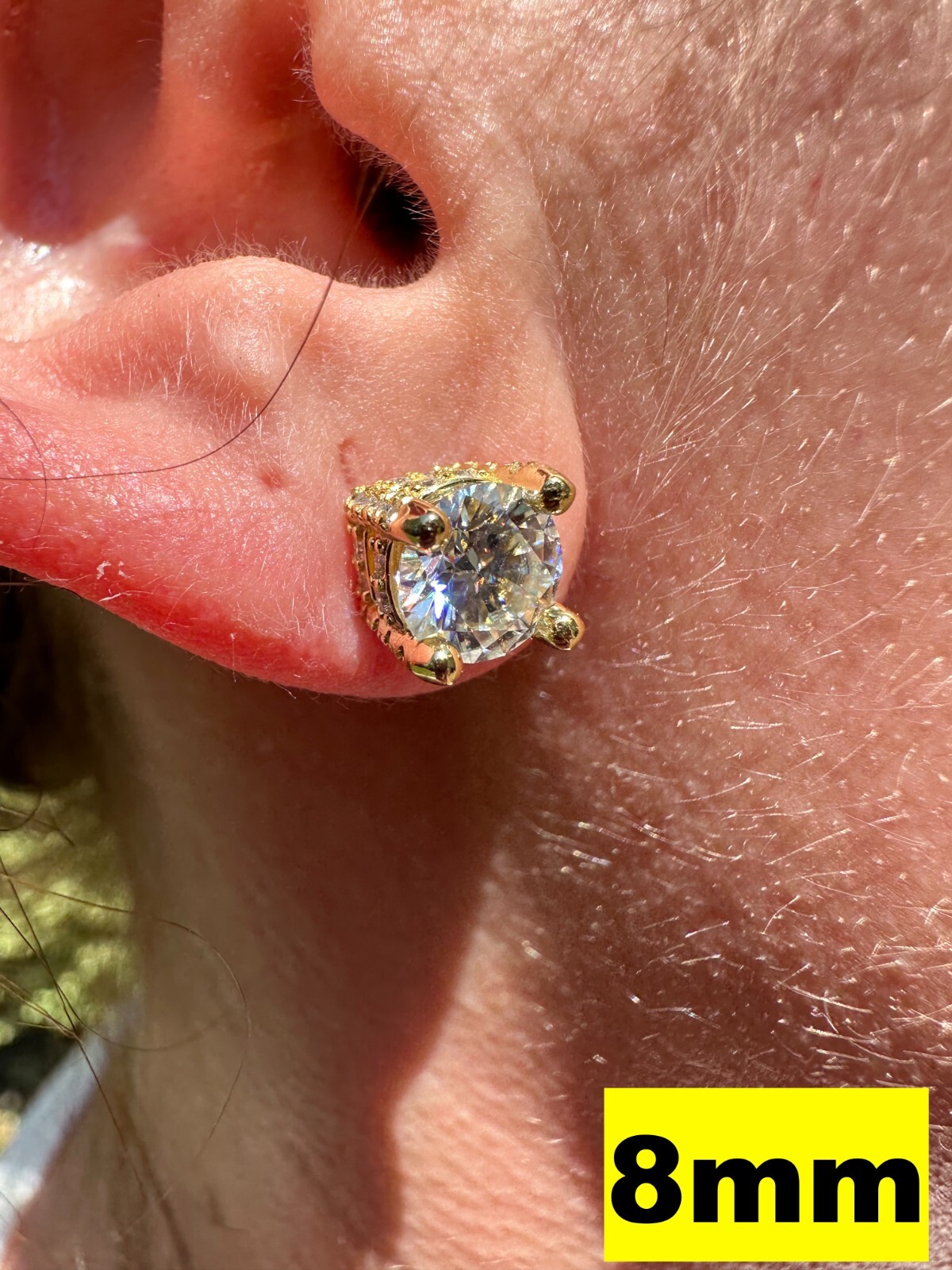 Moissanite 3D Iced Solitaire Screwback Stud Earrings Real 14k Gold Plated Silver