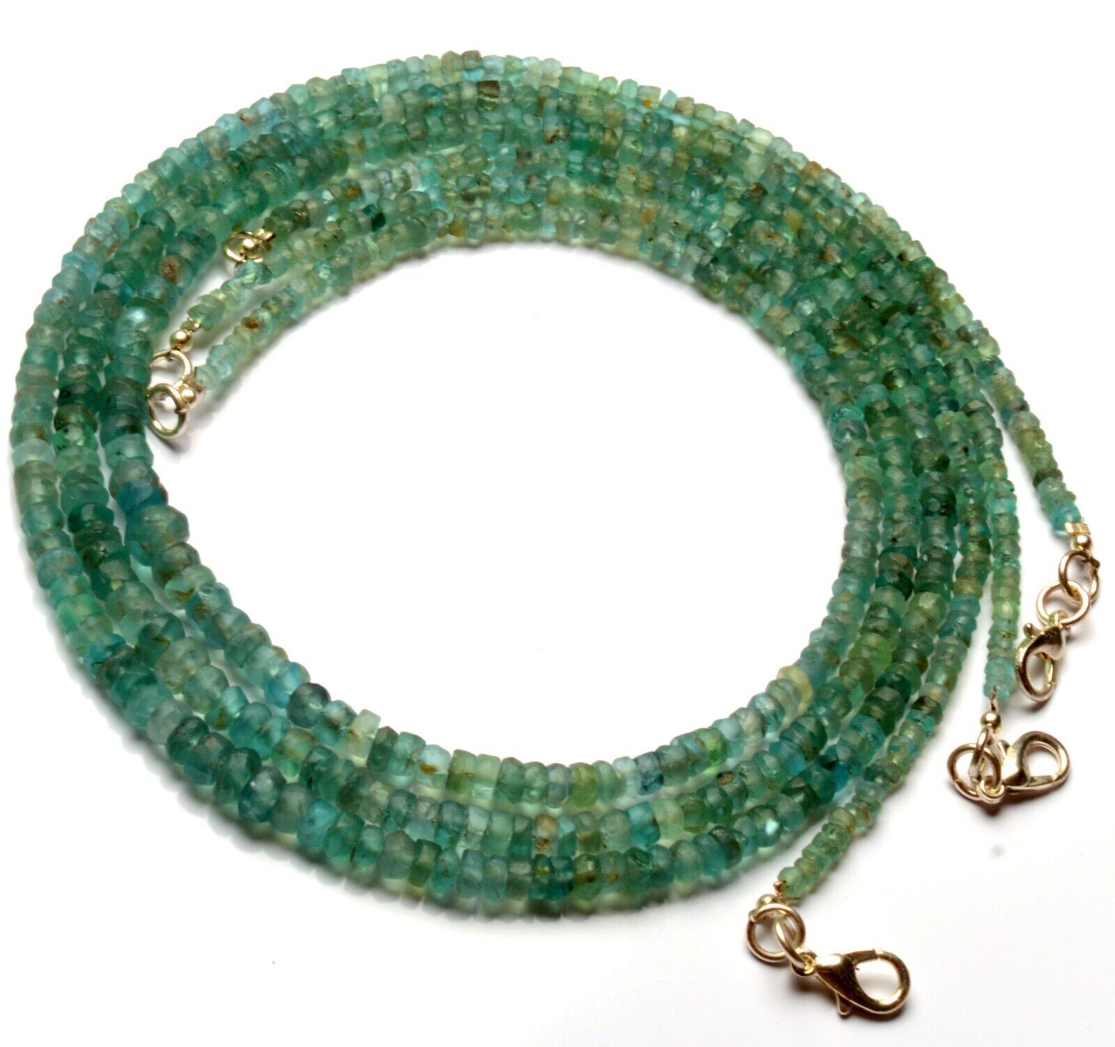 Natural Green Apatite Gems 3 to 5 mm Size Unpolished Rondelle Beads 16″ Necklace
