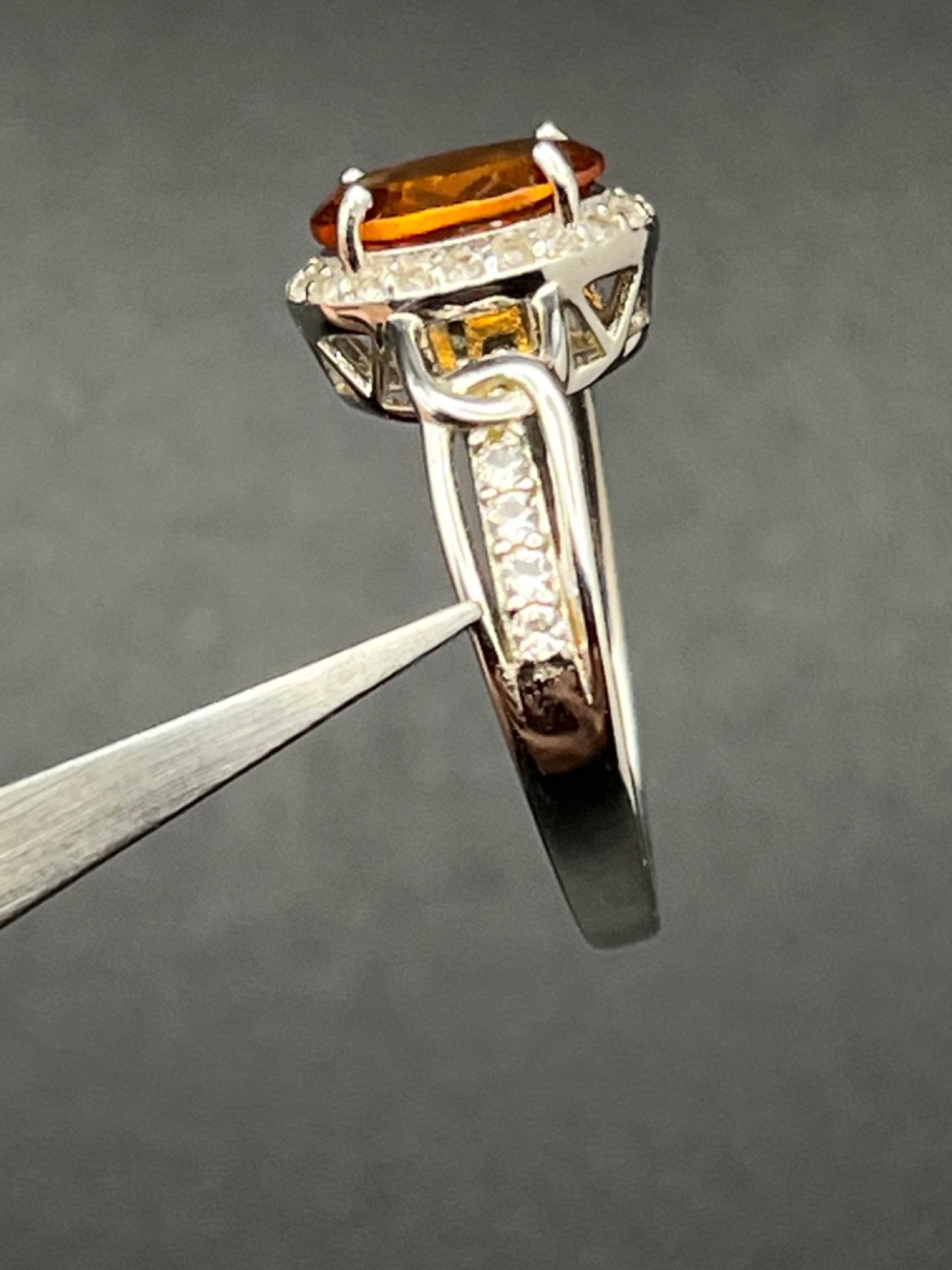 925 Stierling Silver Oval Hessonite .47CTW Citrine Ring 129