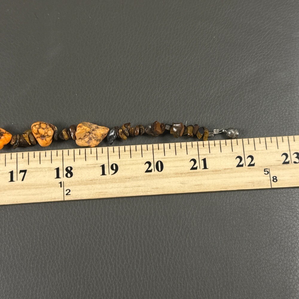 Beaded Necklace Orange Brown Stone Chip Natural Magnetic Clasp Boho Nugget
