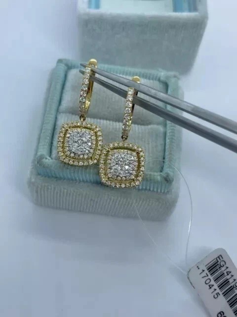 2Ct Round Cut Simulated Diamond Halo Drop Clip On Earring 14k Yellow Gold Plated