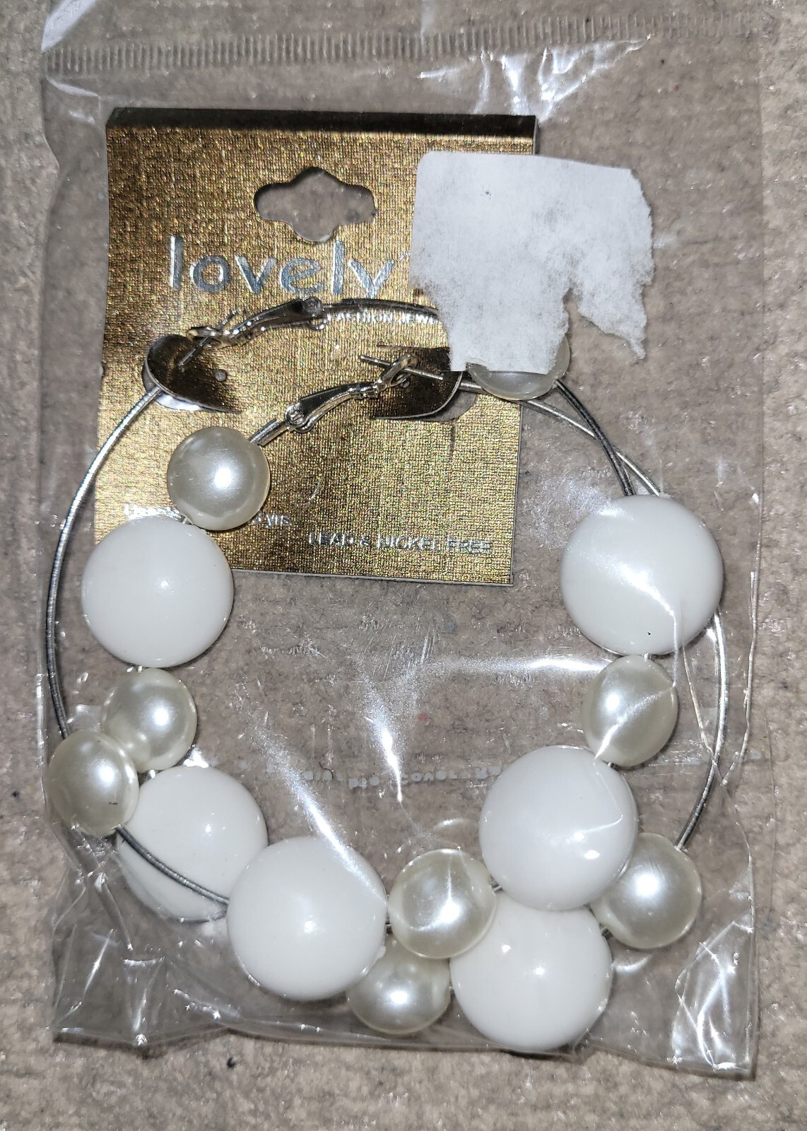 Lovely Brand Lead And Nickel Free Large White Beads/pearls Hoop Earrings