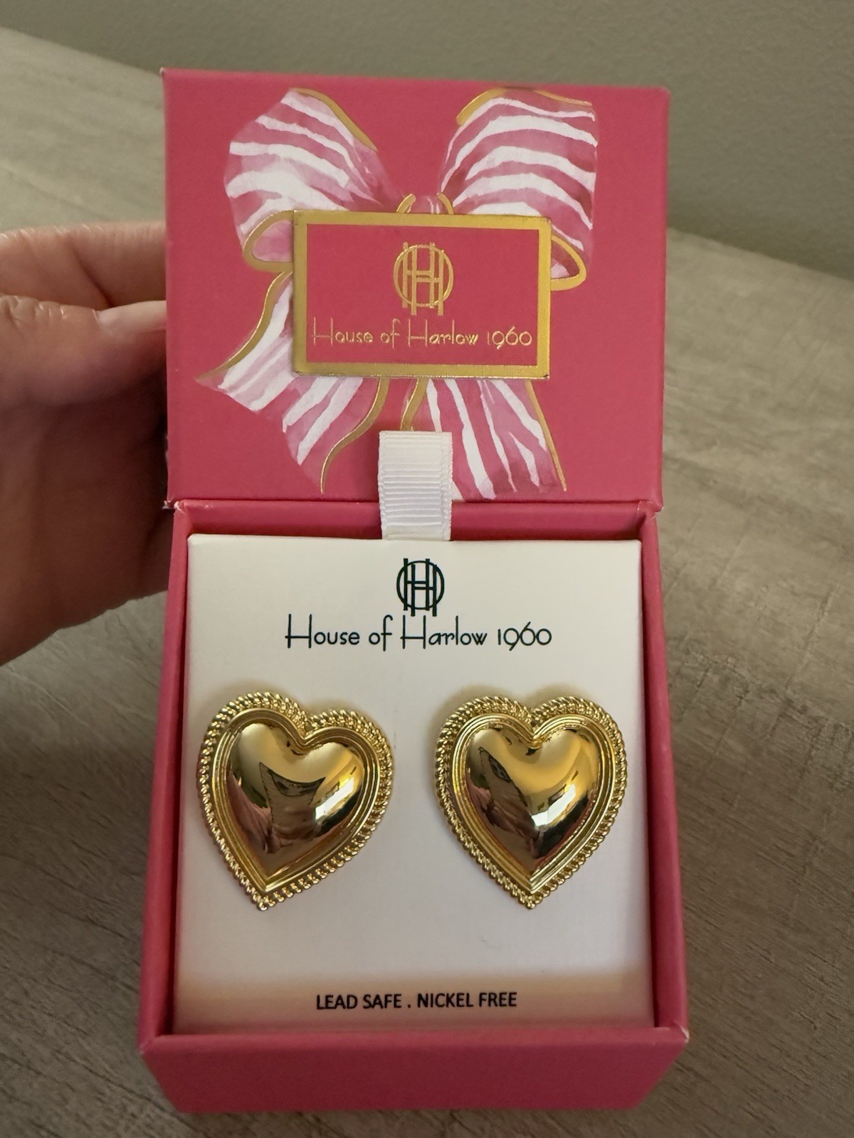House Of Harlow 1960 Gold Heart Earrings