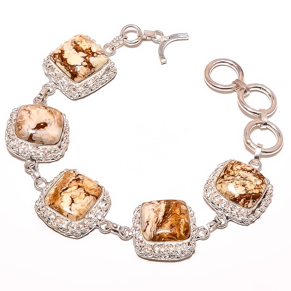 Chrome Chalcedony – Zimbabwe 925 Silver Plated Link Bracelet 7-7.99″ B7511-191