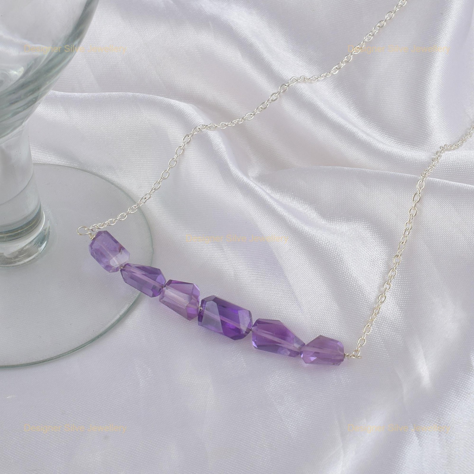 Halloween Deal Amethyst Stone New Beaded Wedding Necklace 18K Gold Finish Silver