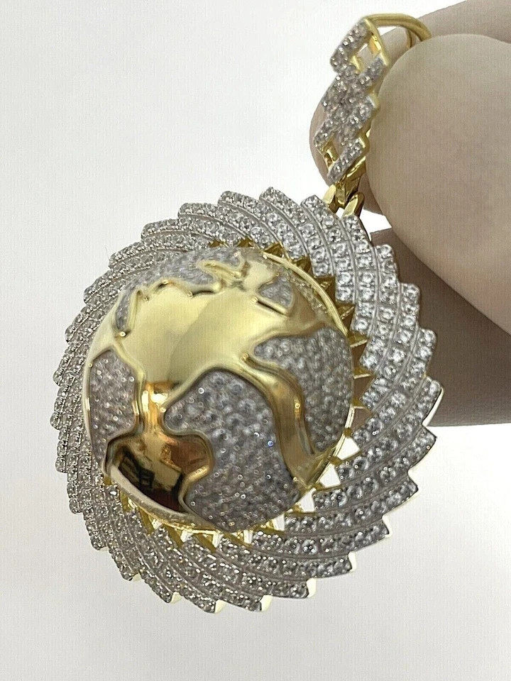 1.70Ct Lab Created Diamond Round 3D Delphic Men’s Pendant 14K Yellow Gold Plated