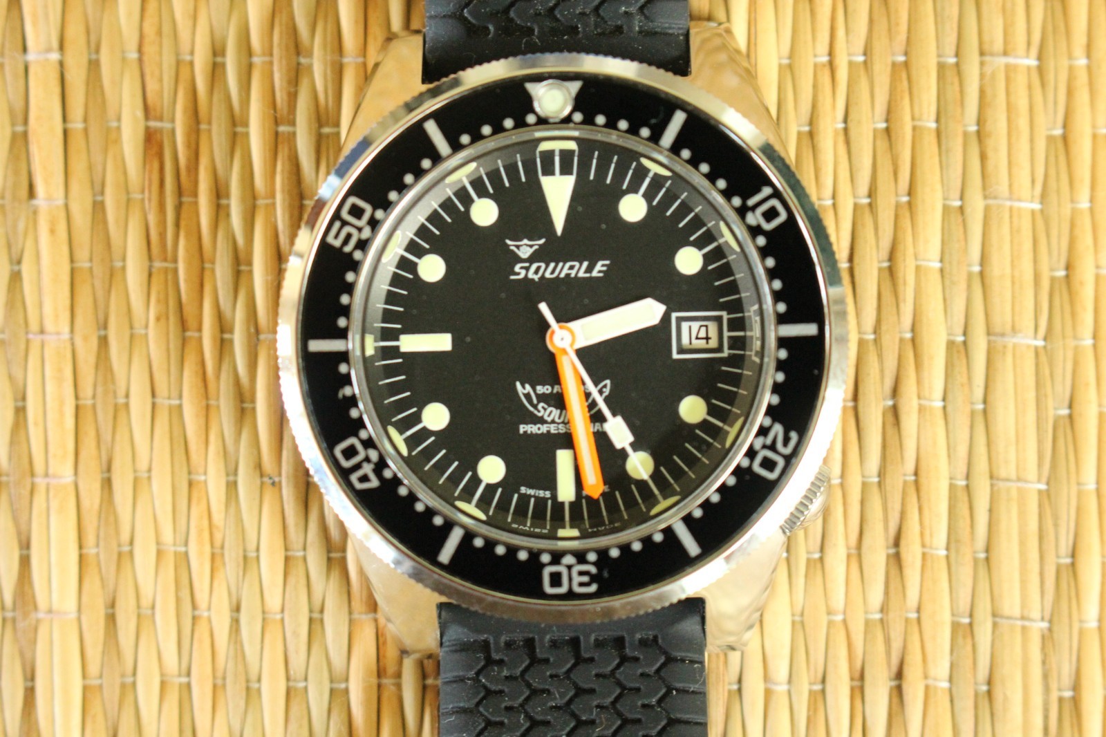 SQUALE 1521 50ATM BLACK DATE DIAL & BRACELET ITALIAN PRO DEEP DIVERS WATCH SET