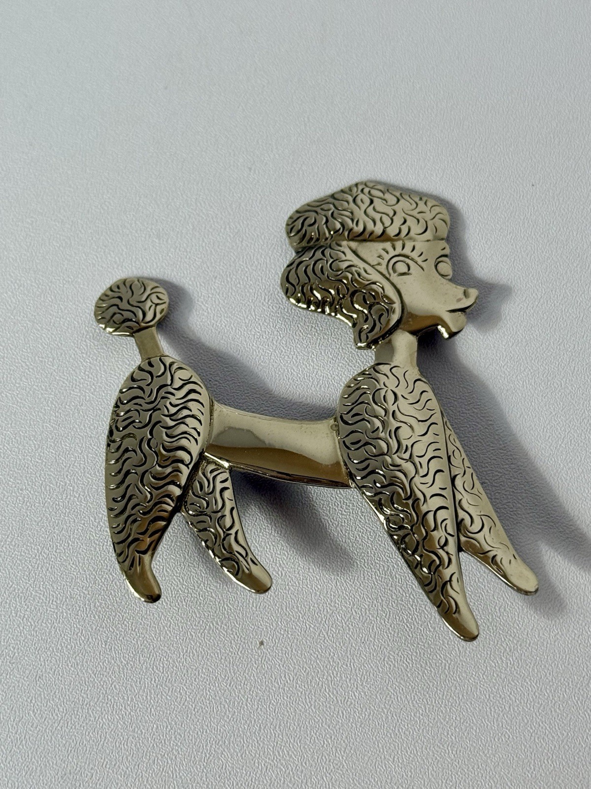 Vintage Bell Trading Nickle Silver Etched Detailed Large Poodle Brooch Pin