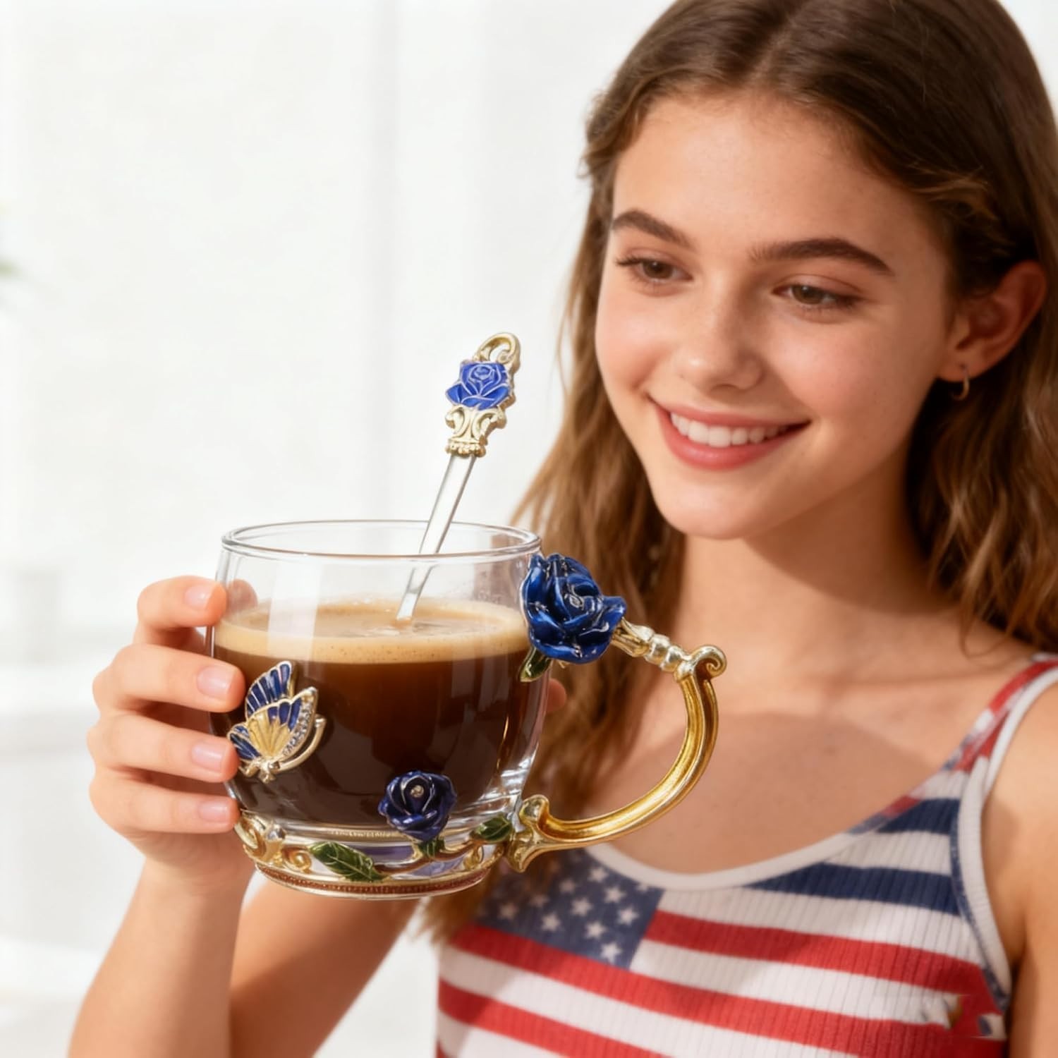 Unique 12 oz Blue Flower Coffee Cup – Ideal Birthday & Mother’s Day Gift