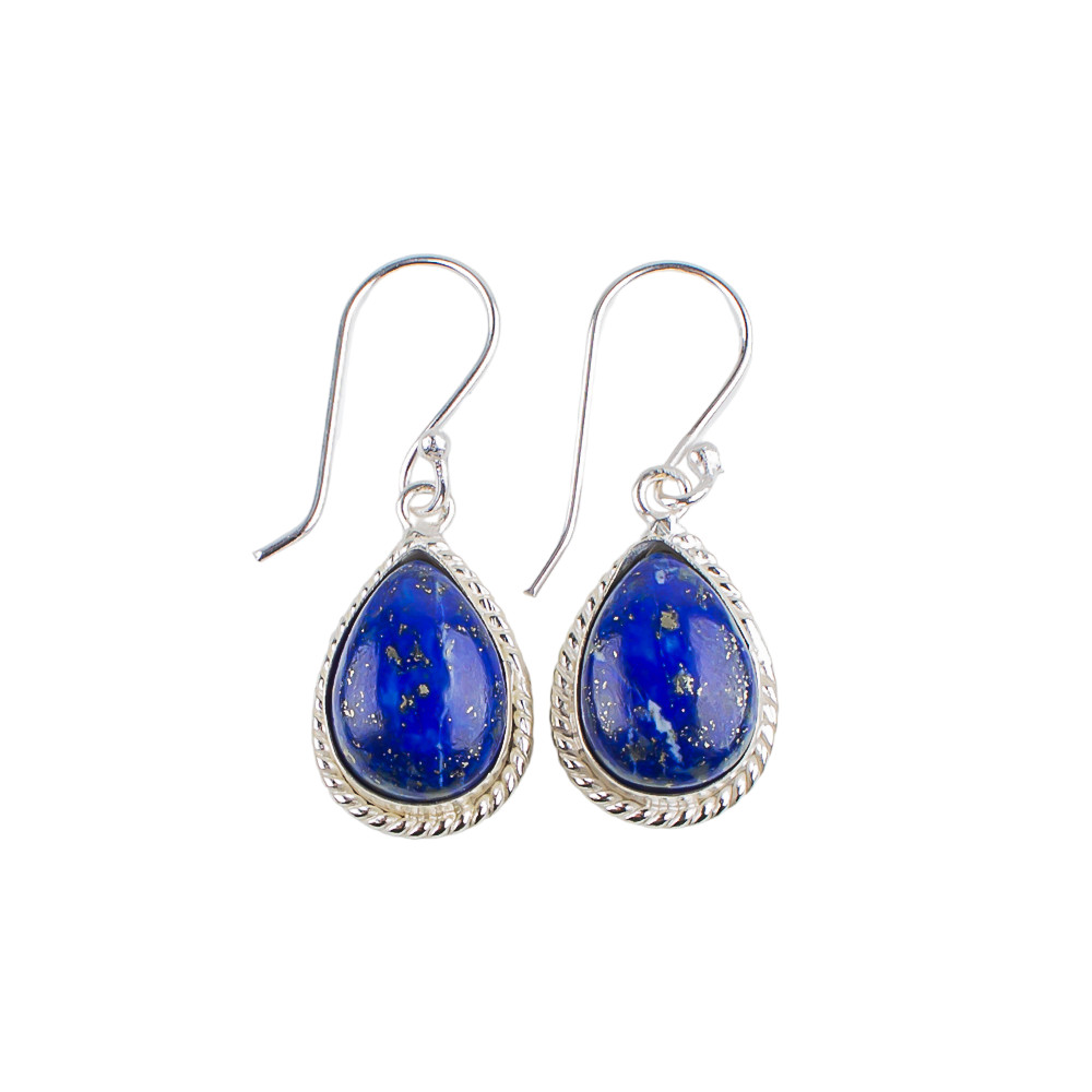 Natural Lapis Lazuli Gemstone 925 Stamped Silver Hook Earring 1.40″ Wedding Gift