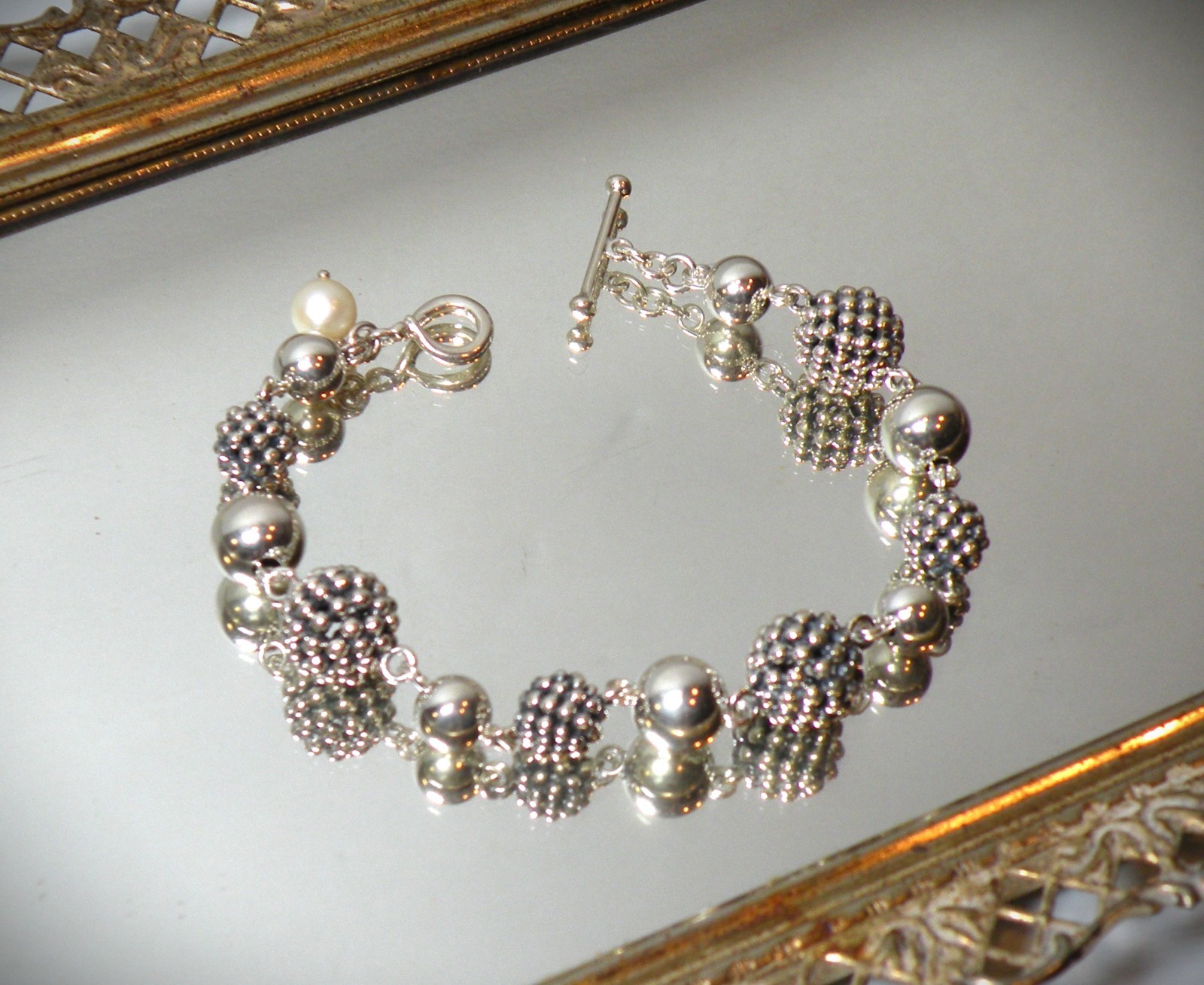 MICHAEL DAWKINS STERLING SILVER STARRY NIGHT PEARL BEADED BRACELET 925 QVC JTV
