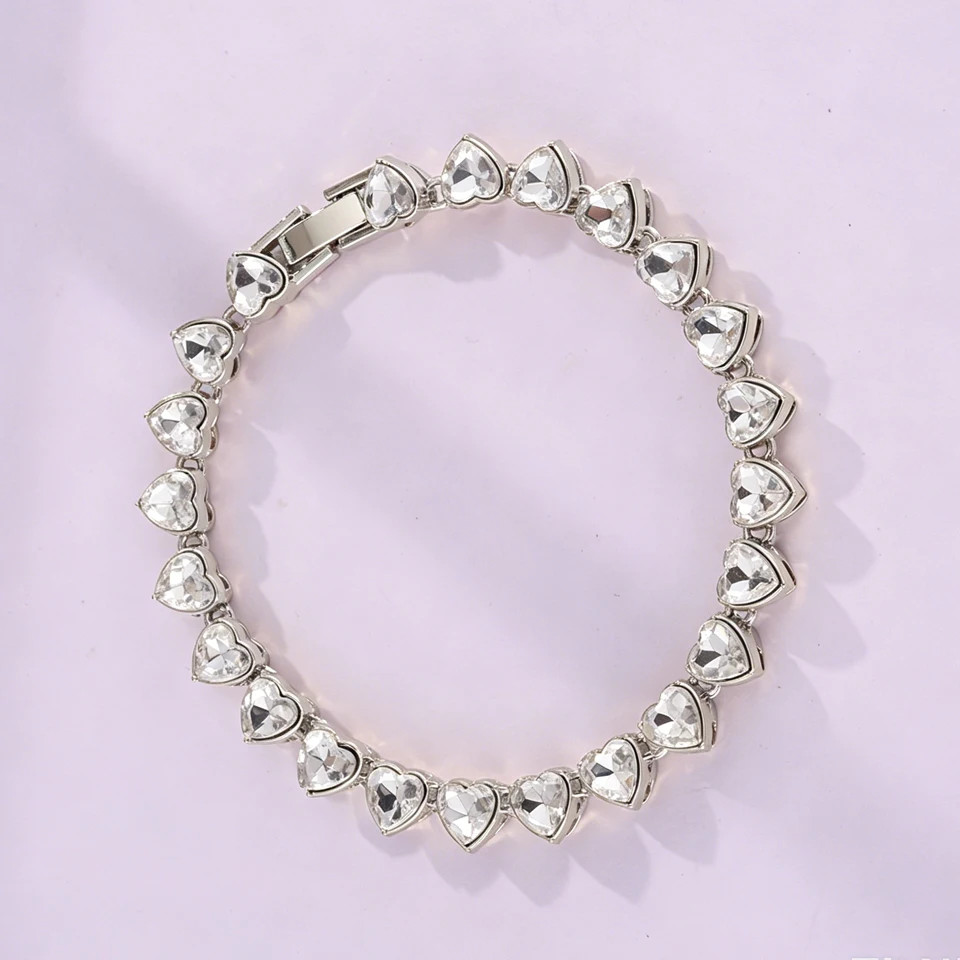 Rhinestone Tennis Chain Bracelets Yupsk 4Pcs/Set Trendy Hip Hop Rock Heart for W