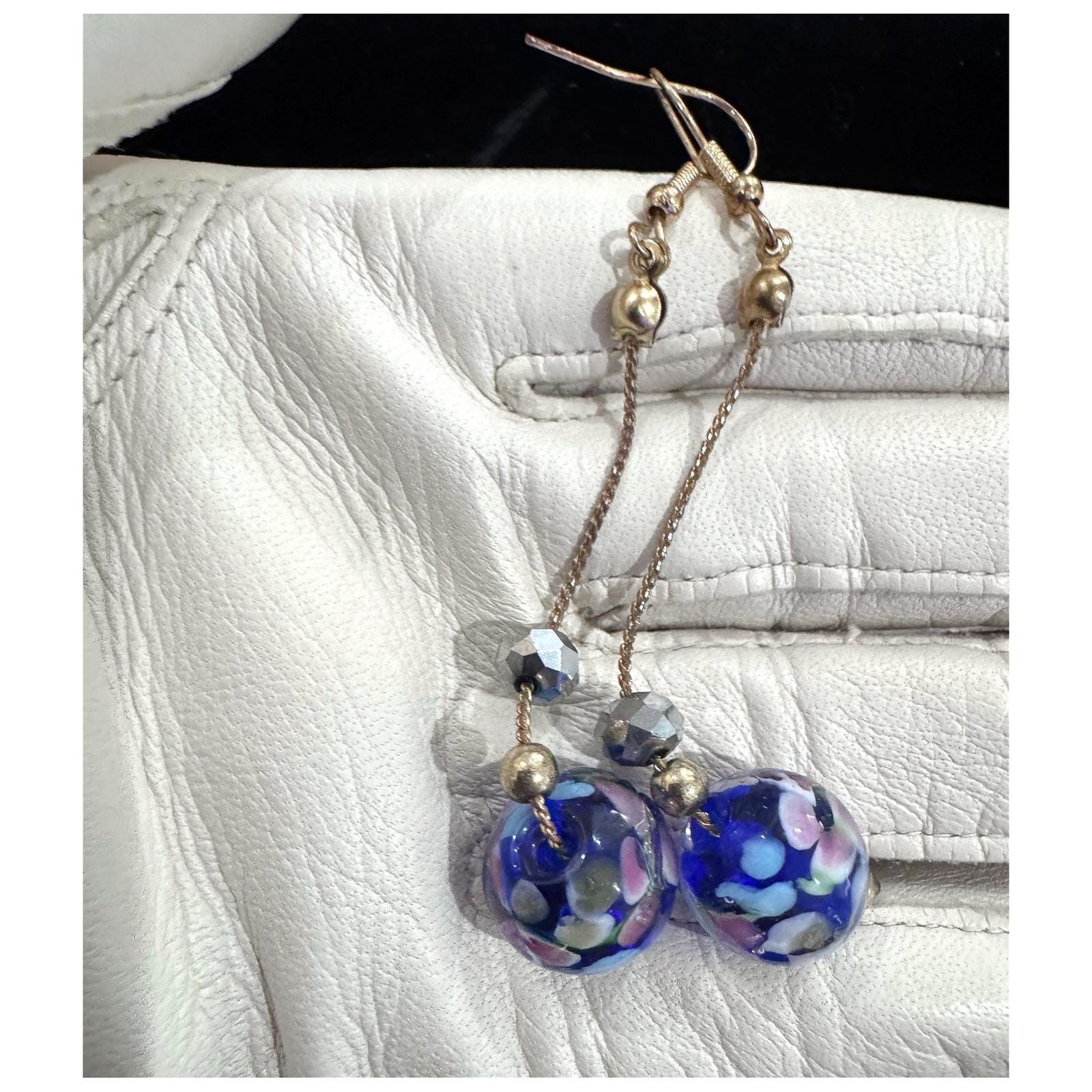 Artisan Handmade Italian Vibe Millefiori Glass Floral Gold Tone Drop Style