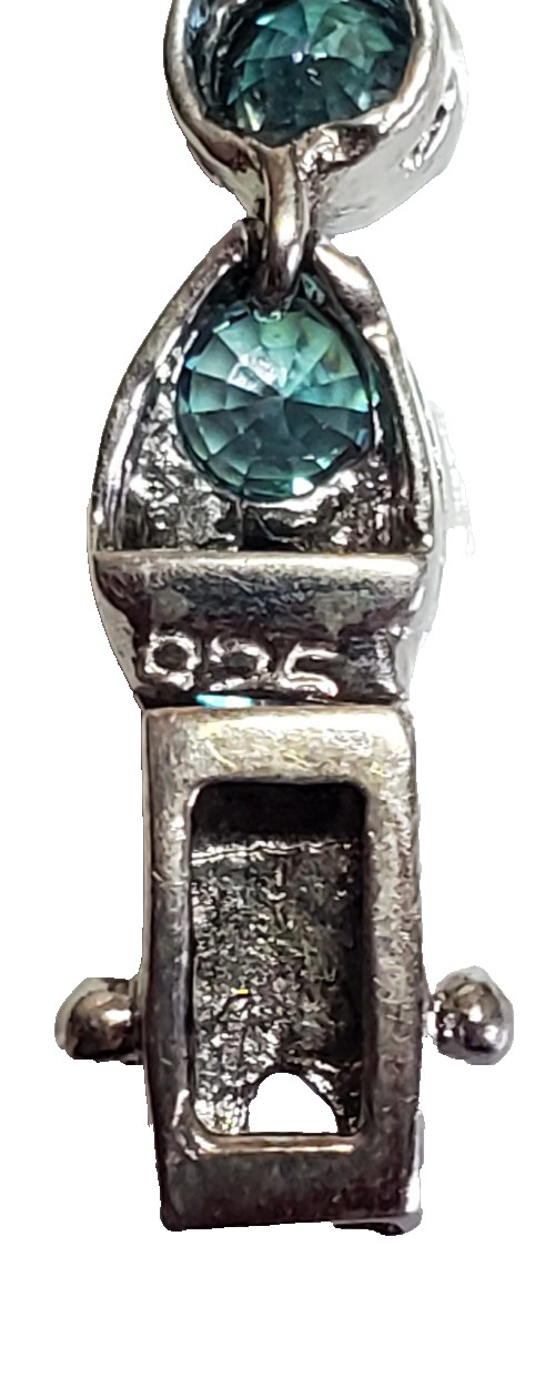 Sterling Silver Blue Topaz Bracelet Marquise Stations Round Stone 6.75 in