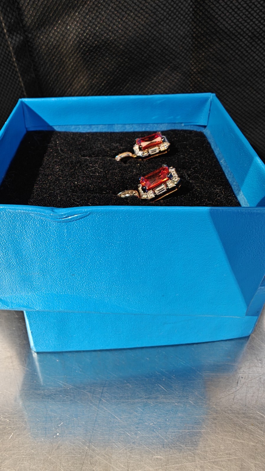 Victoria Wieck Padparadscha Sapphire Earrings rare & emerald-cut orange gemstone