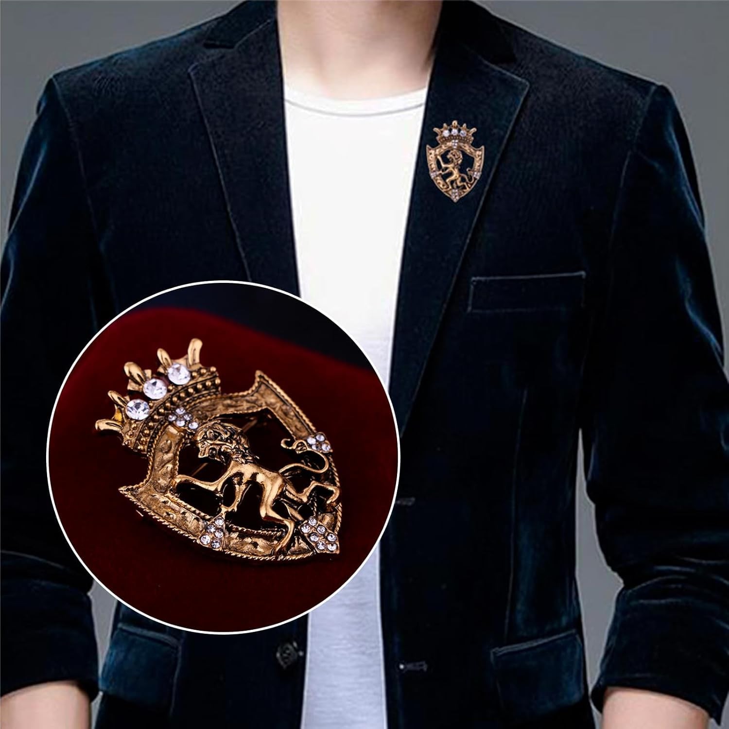 Men’s Starburst Crystal Brooch Pin Gold Luxury Suit Lapel Jewelry Gift