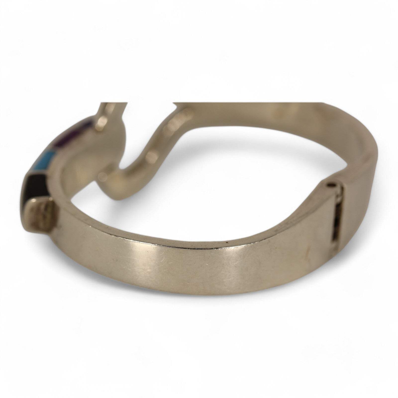 Sterling Silver 925 Mexico TL-88 Multi Stone Hinged Bangle Bracelet – ~6.5 inch