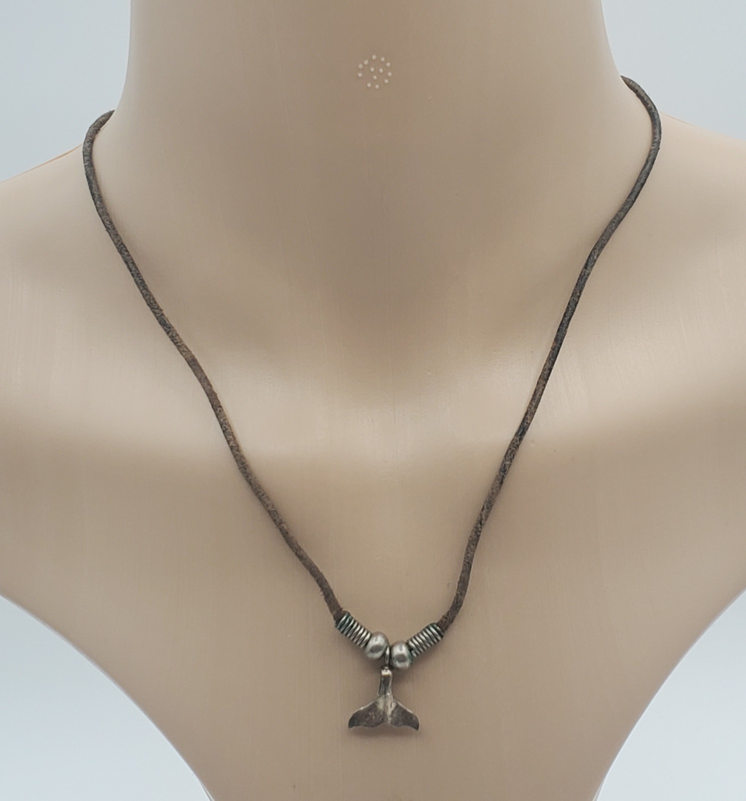 925 Whale Tail Necklace 16″ Unisex Leather Cord Sterling Silver Nautical Pendant