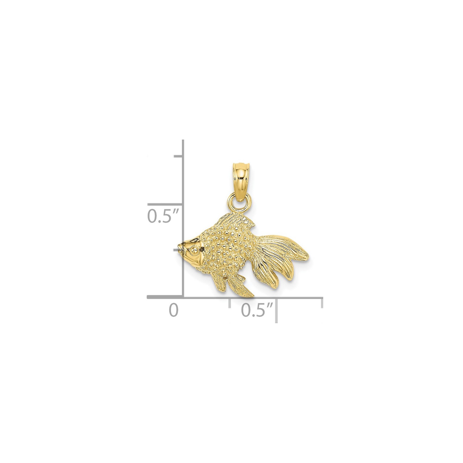 10K Yellow Gold Solid Goldfish Pendant Animal Charm Polished 17.4mm