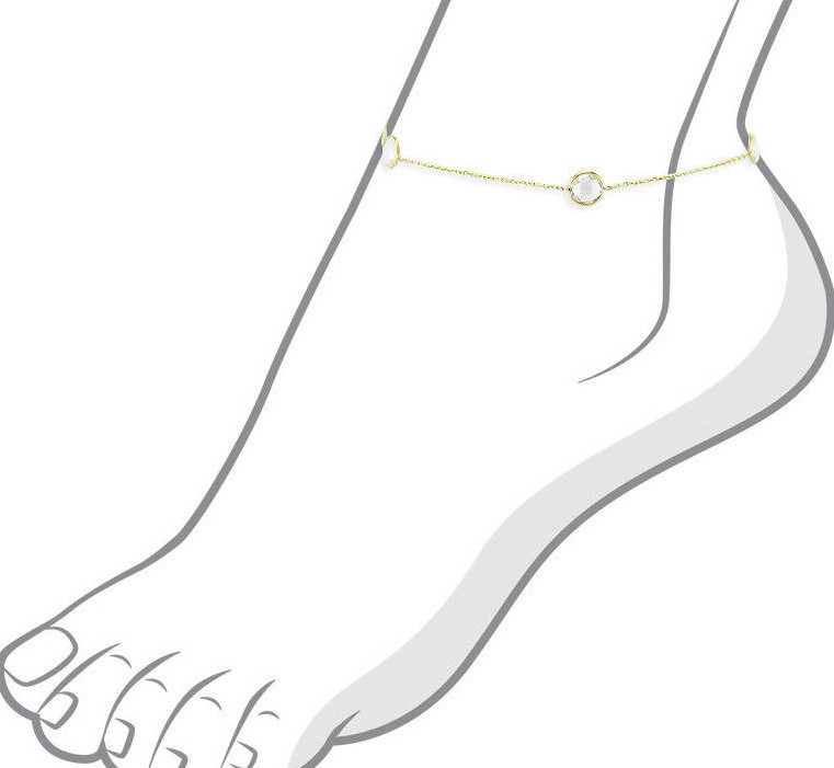 14K Yellow Gold Anklet With Round Shape Clear Quartz Gemstones 9.5 Inches